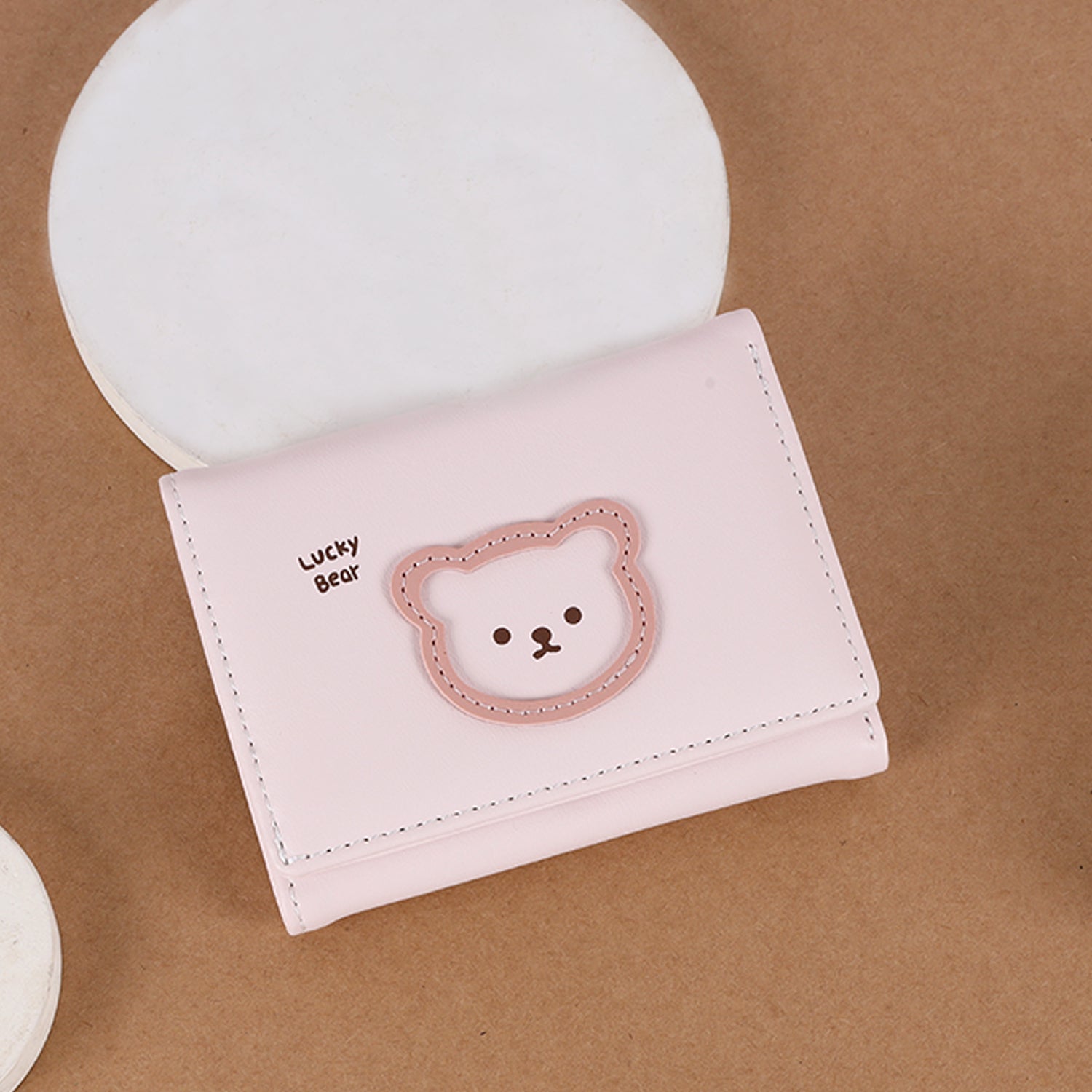 The Paw-fect Pouch: Cute Bear Design Tri-Fold Wallet in Soft Vegan Leather