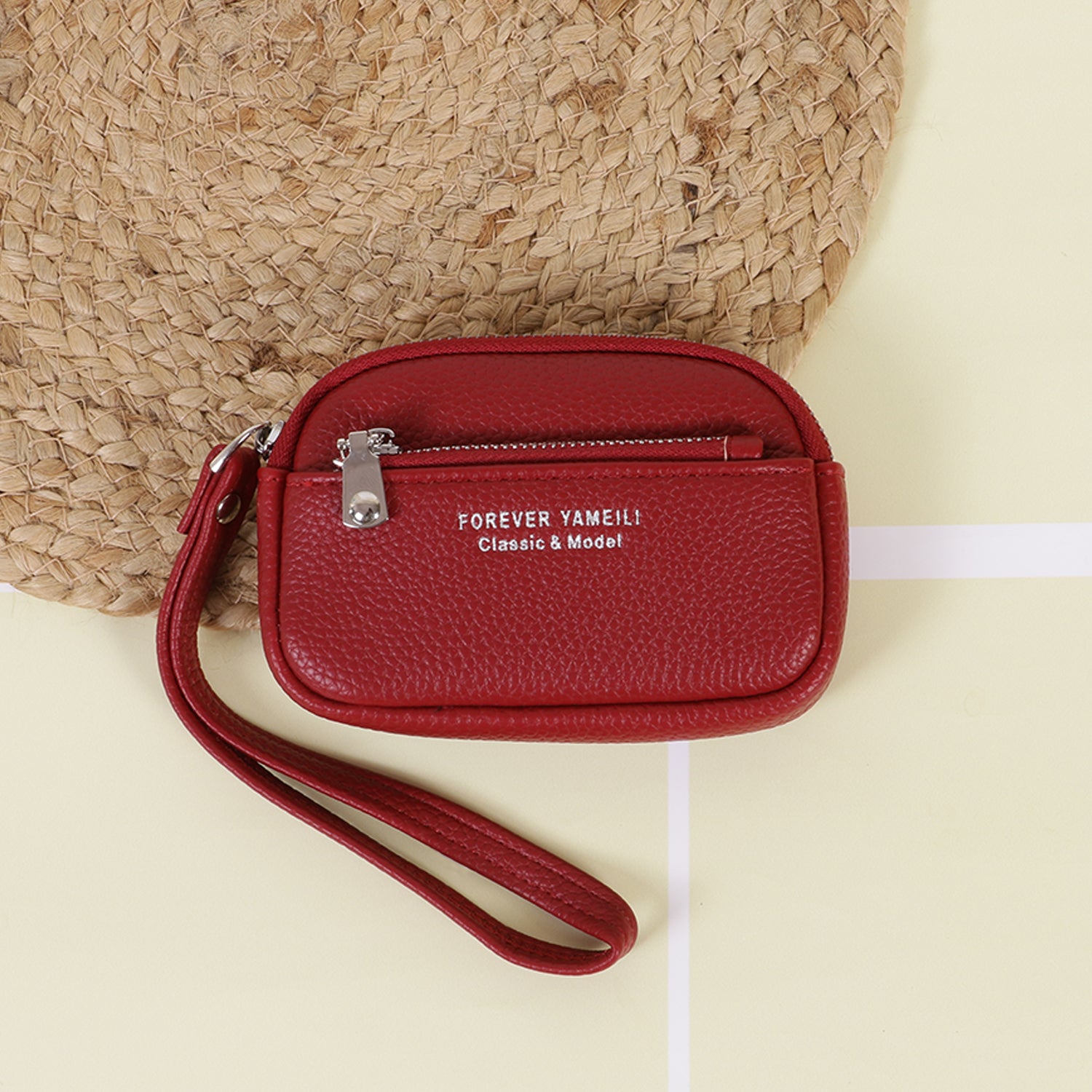 The "Gemini" Double Zip Wristlet: Pebble PU Leather Pouch with Keychain Ring & Detachable Carry Strap