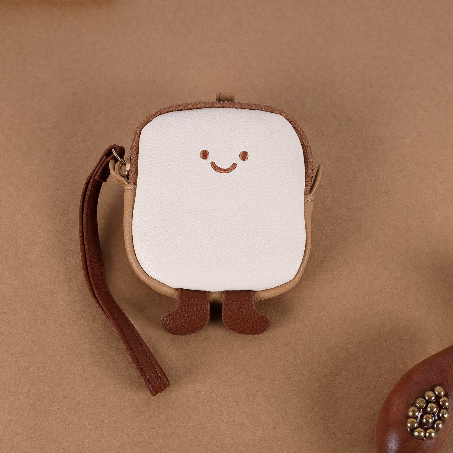 The Happy Face Bread Slice Coin Pouch: Mini Zip Wristlet