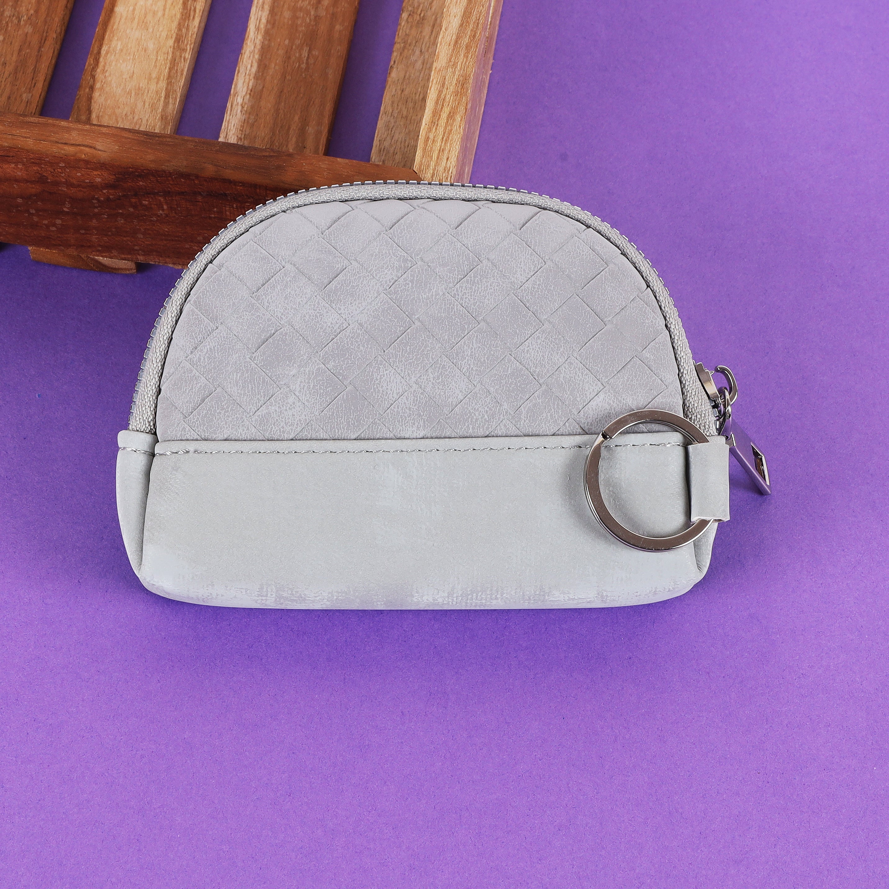 The "Artisan Weave" Key Pouch: Textured Half-Moon Zip Pouch