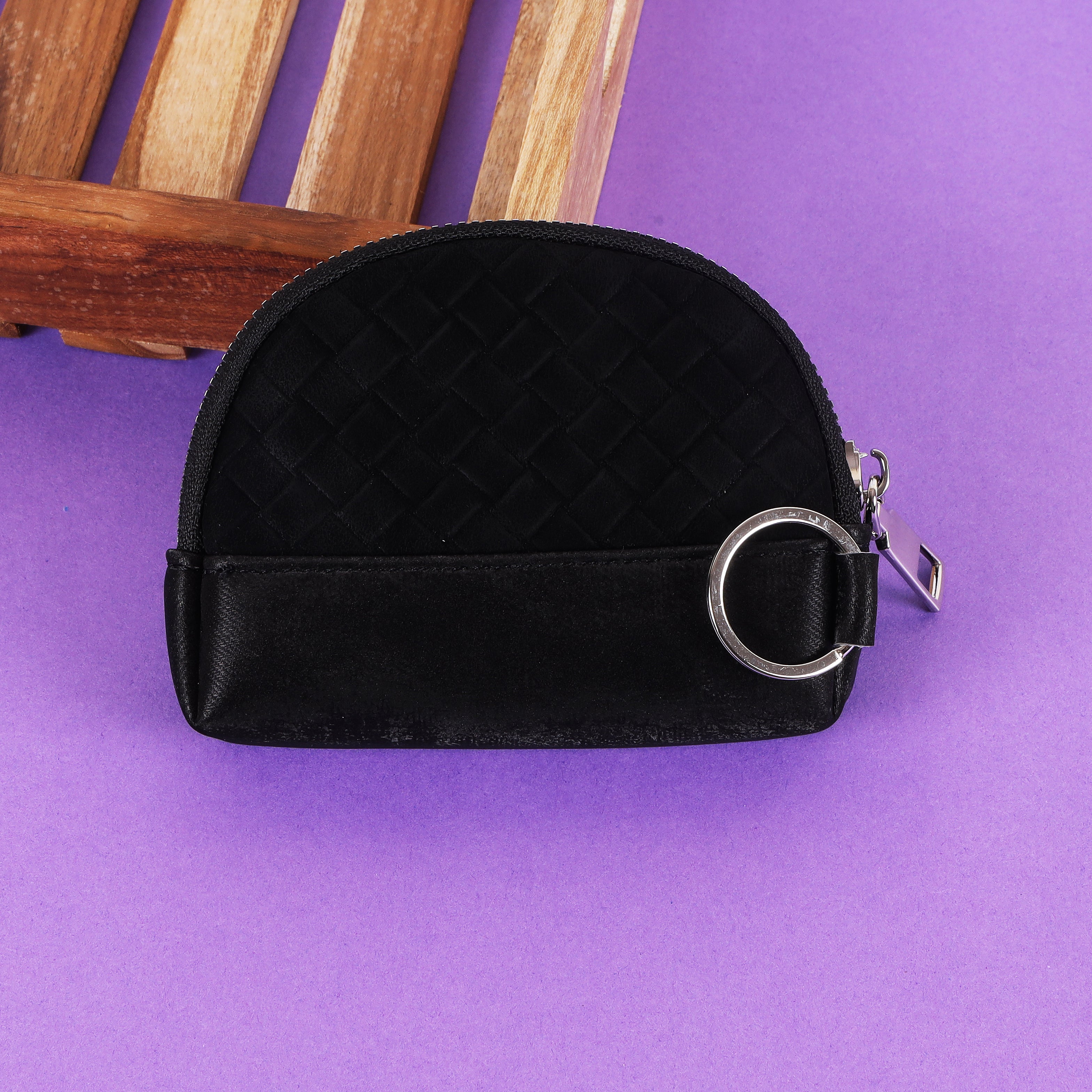 The "Artisan Weave" Key Pouch: Textured Half-Moon Zip Pouch