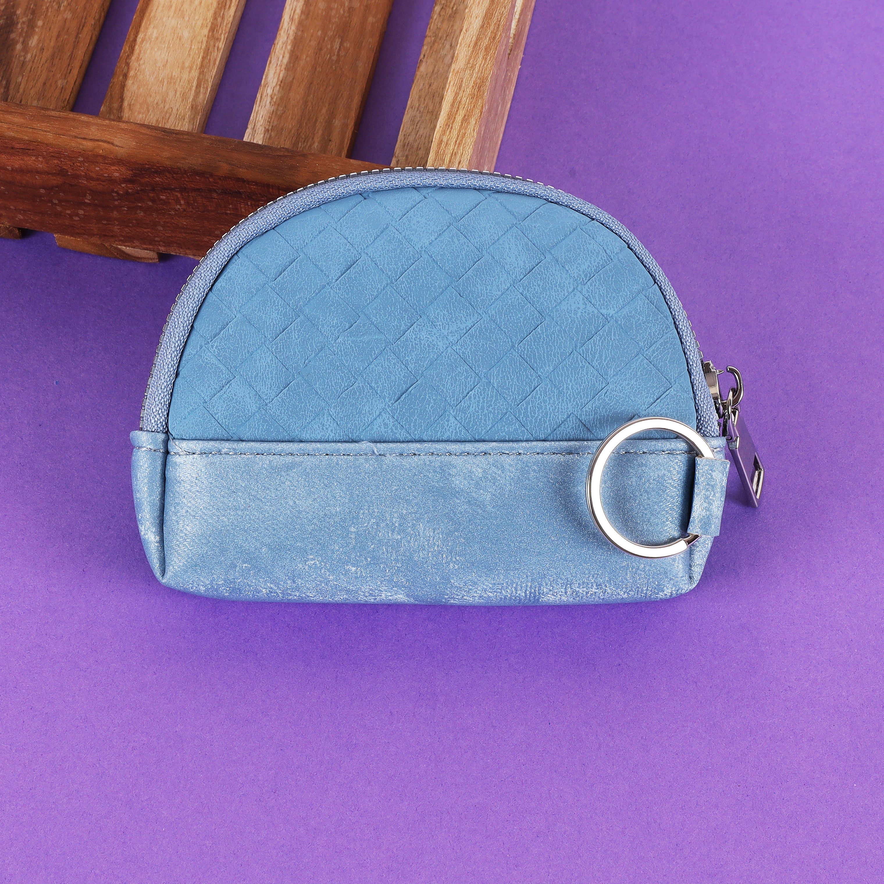 The "Artisan Weave" Key Pouch: Textured Half-Moon Zip Pouch