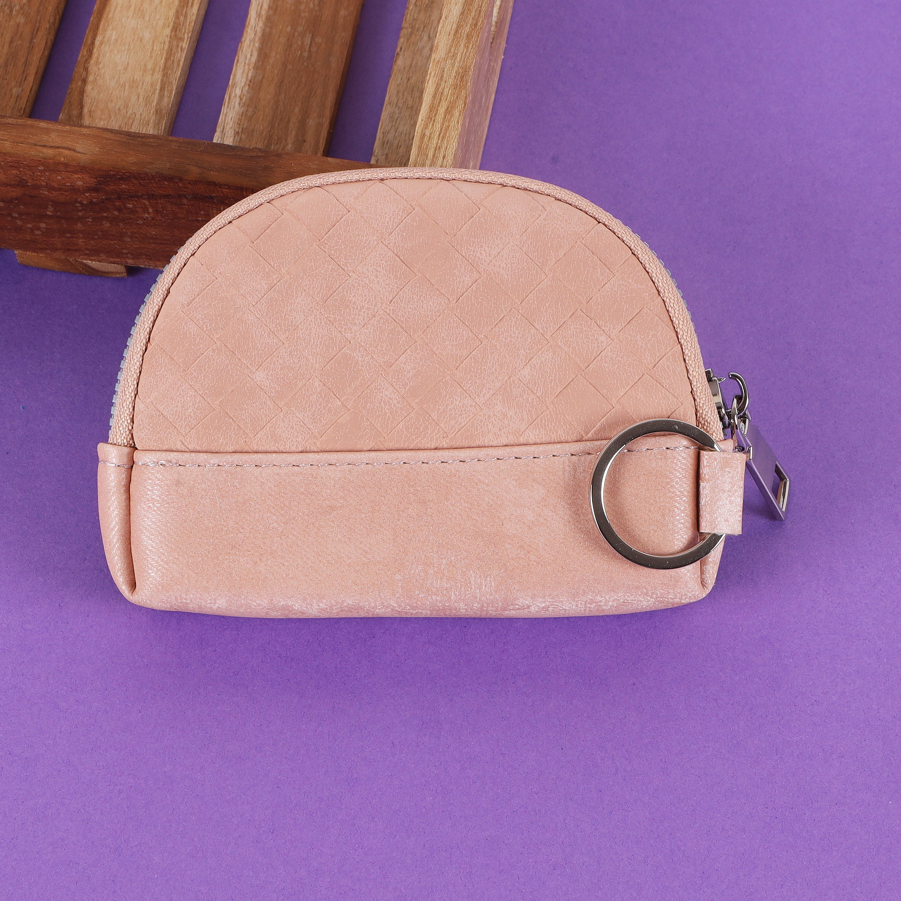 The "Artisan Weave" Key Pouch: Textured Half-Moon Zip Pouch