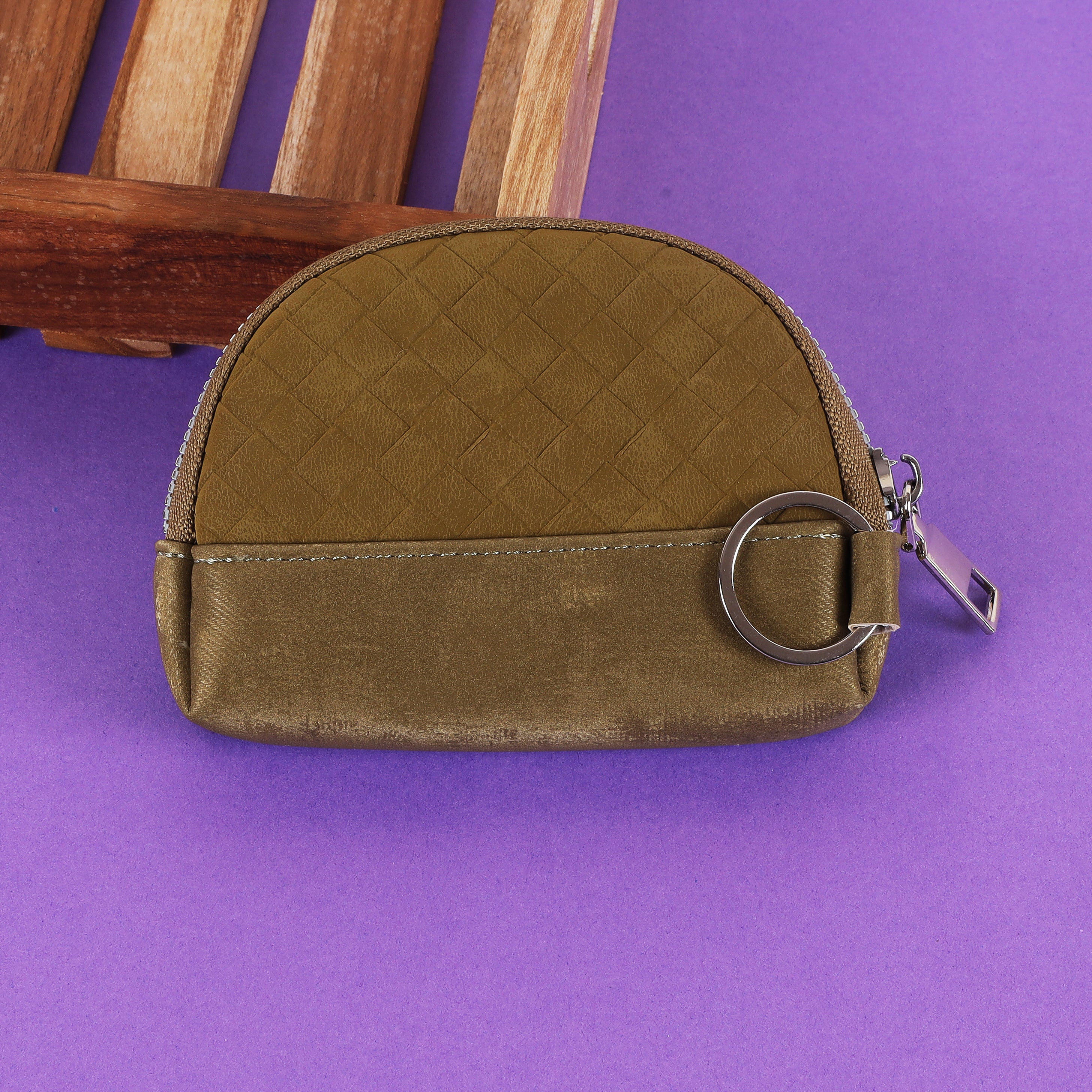 The "Artisan Weave" Key Pouch: Textured Half-Moon Zip Pouch