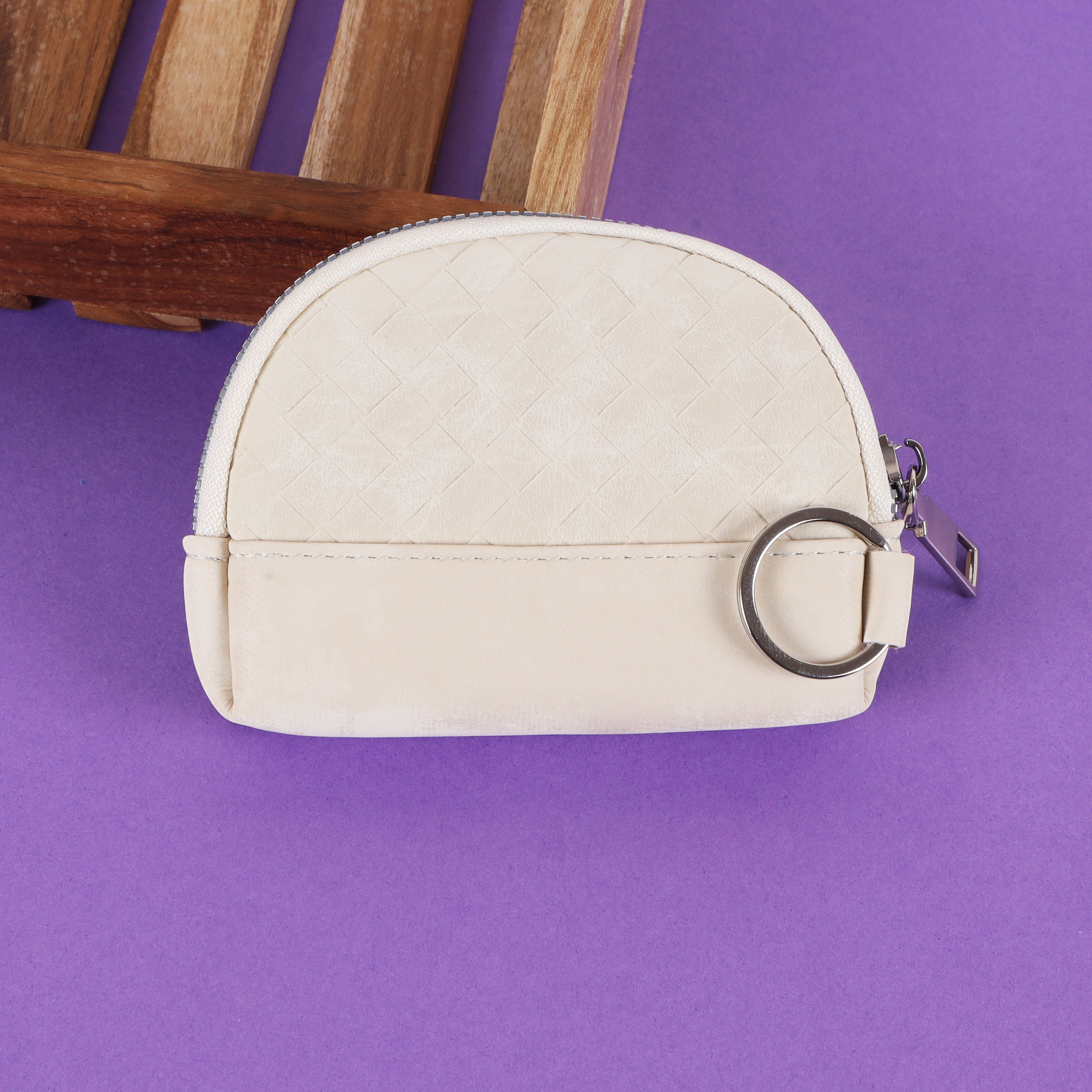 The "Artisan Weave" Key Pouch: Textured Half-Moon Zip Pouch