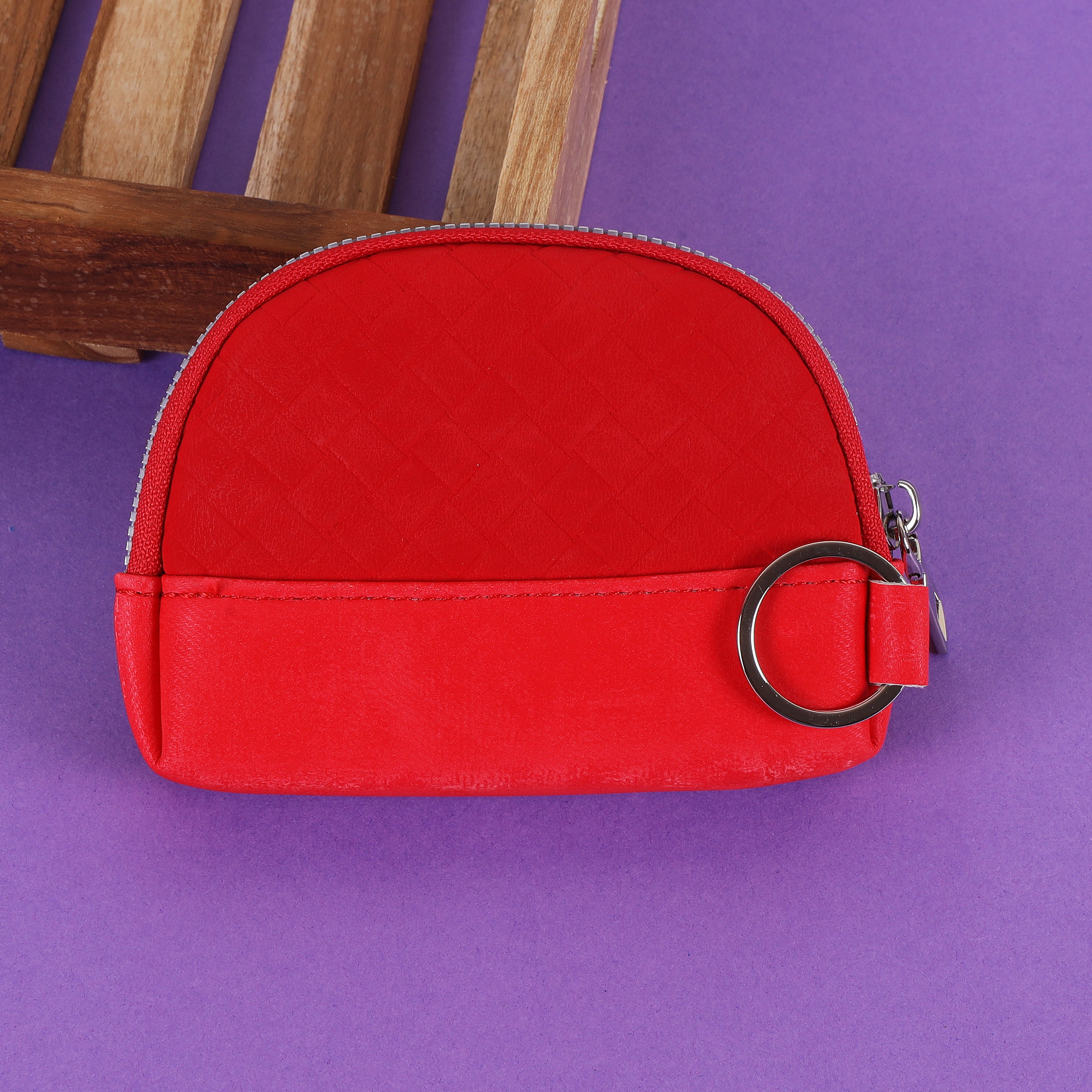 The "Artisan Weave" Key Pouch: Textured Half-Moon Zip Pouch