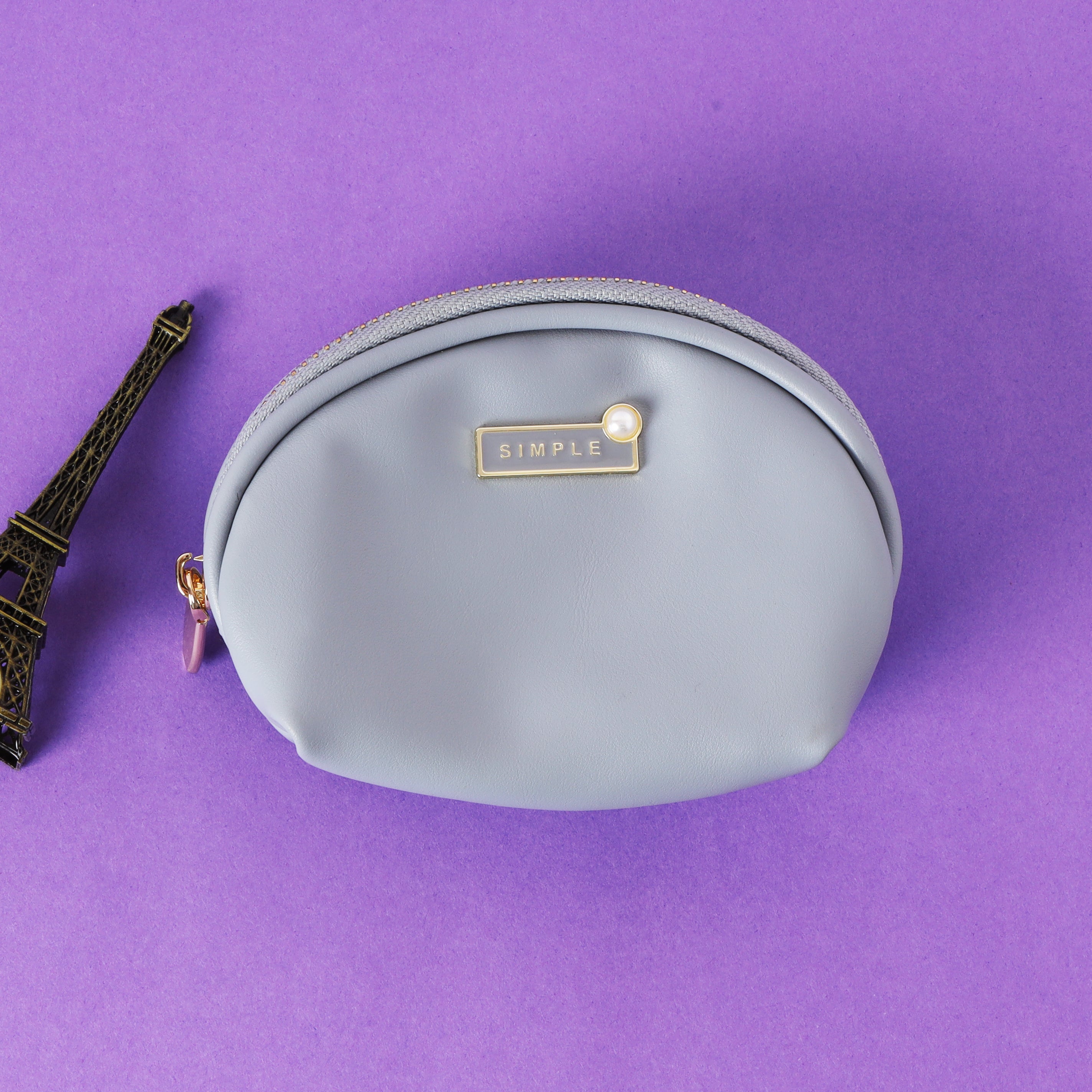 Simple Chic Half-Moon Pouch: Vegan Leather & Pearl Accent