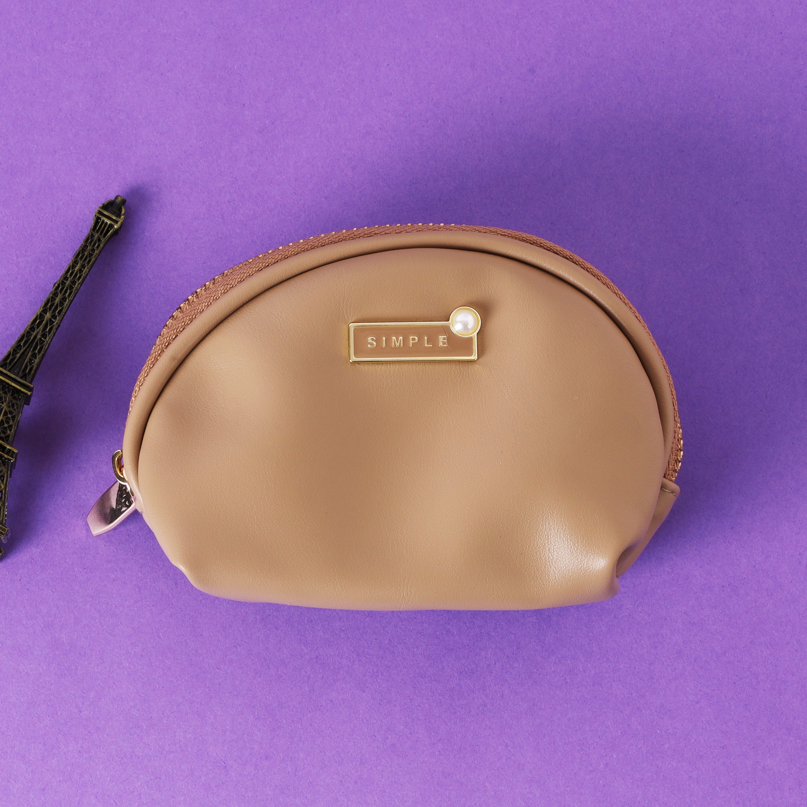 Simple Chic Half-Moon Pouch: Vegan Leather & Pearl Accent