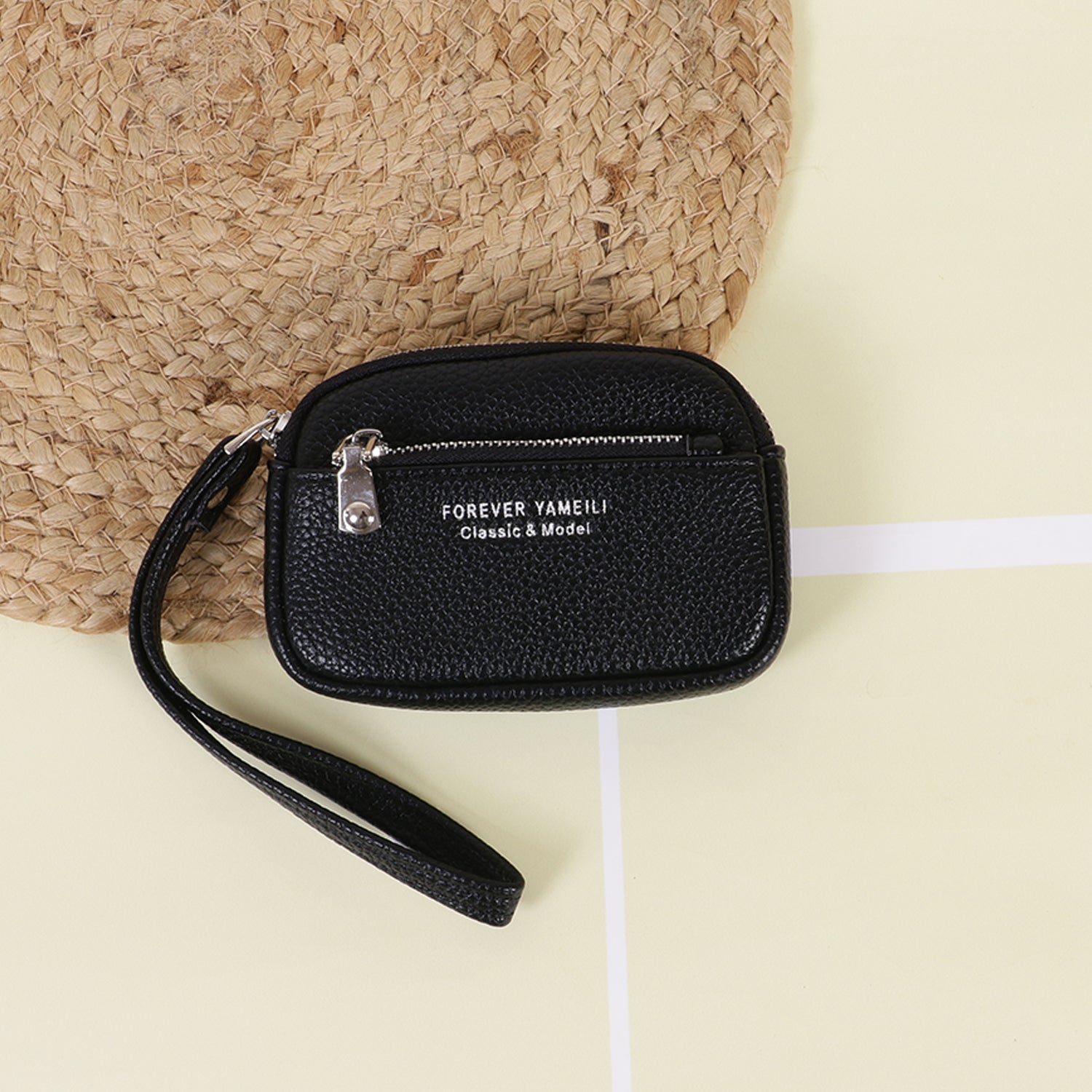 The "Gemini" Double Zip Wristlet: Pebble PU Leather Pouch with Keychain Ring & Detachable Carry Strap