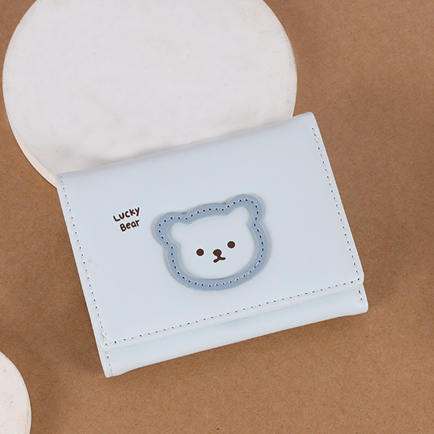 The Paw-fect Pouch: Cute Bear Design Tri-Fold Wallet in Soft Vegan Leather