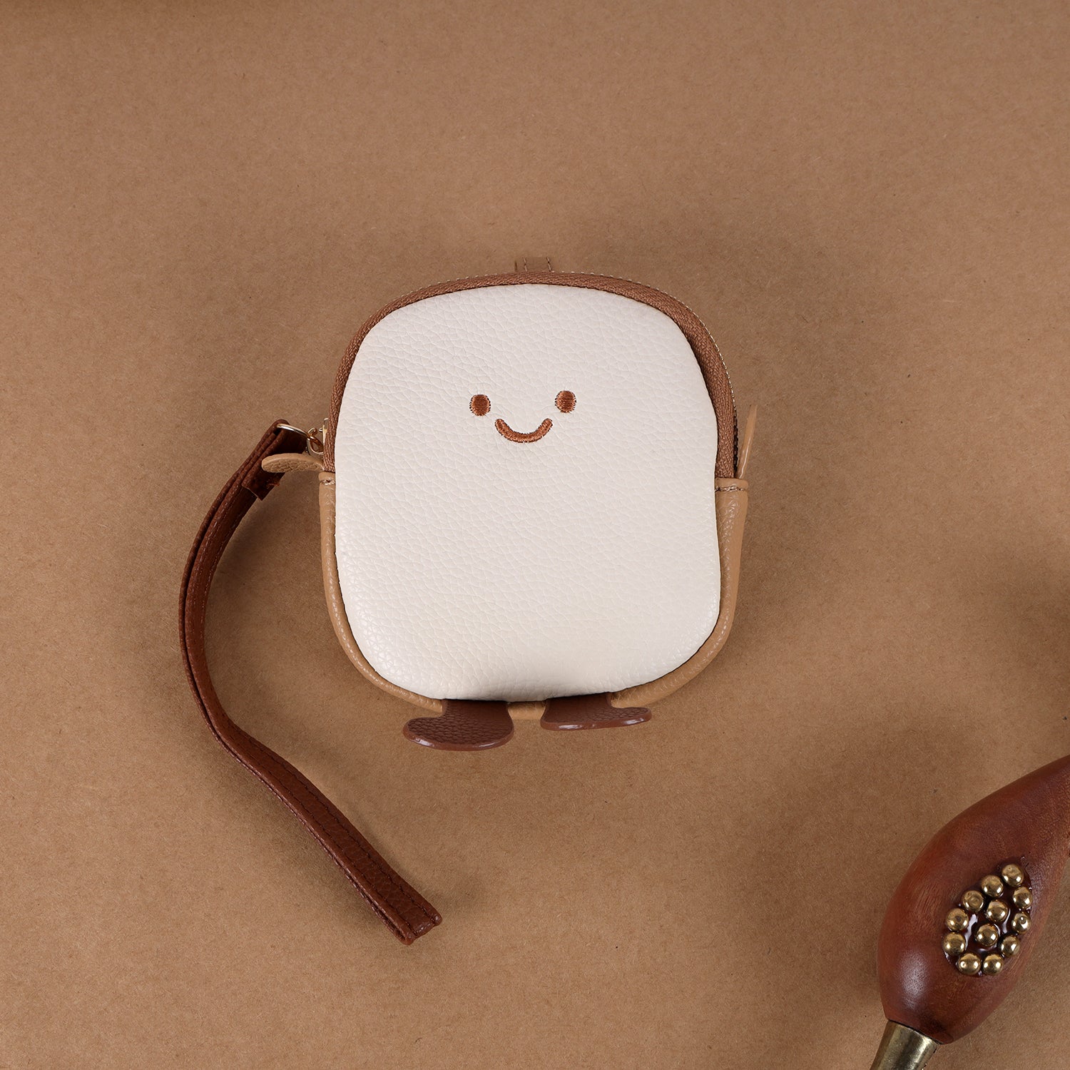 The Happy Face Bread Slice Coin Pouch: Mini Zip Wristlet