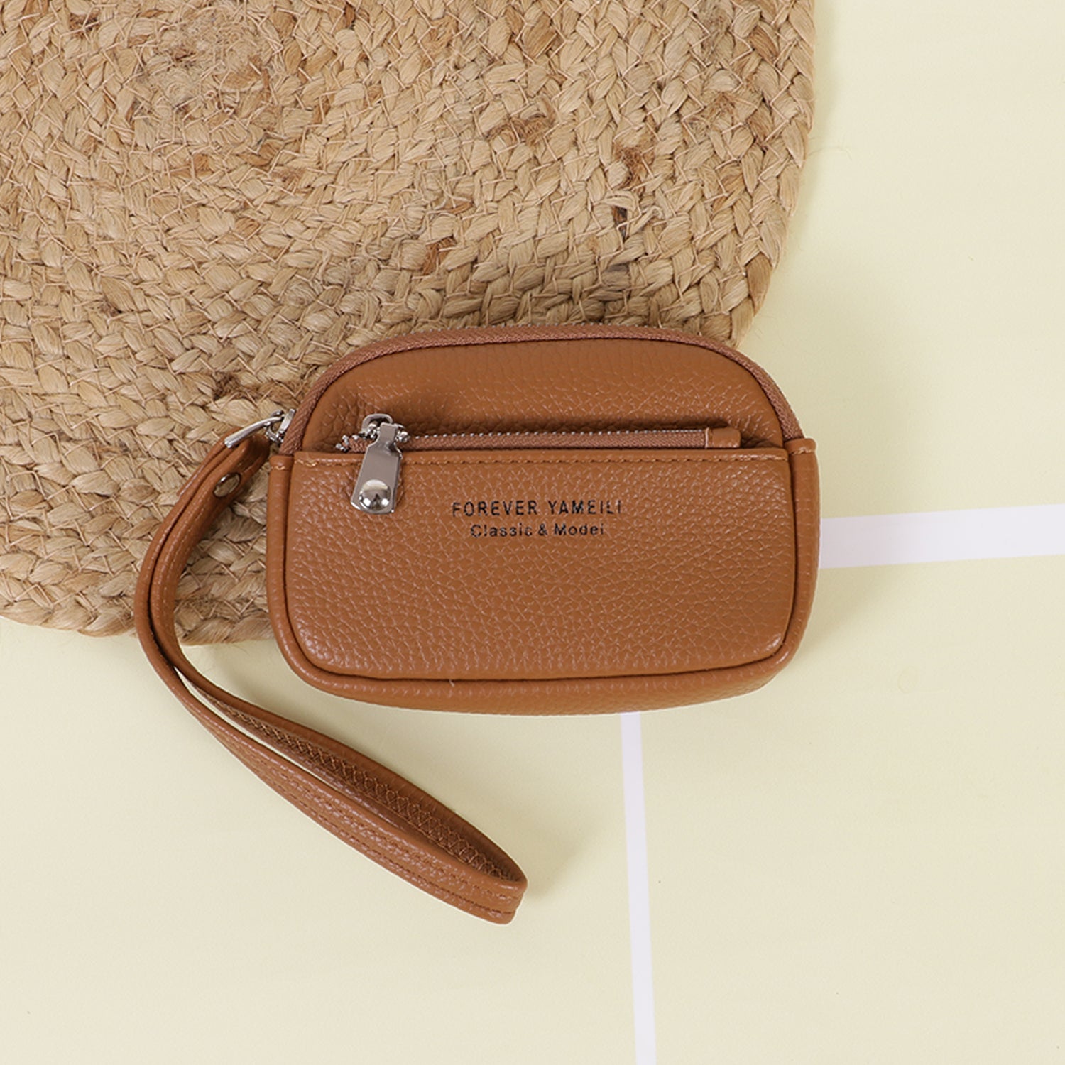 The "Gemini" Double Zip Wristlet: Pebble PU Leather Pouch with Keychain Ring & Detachable Carry Strap