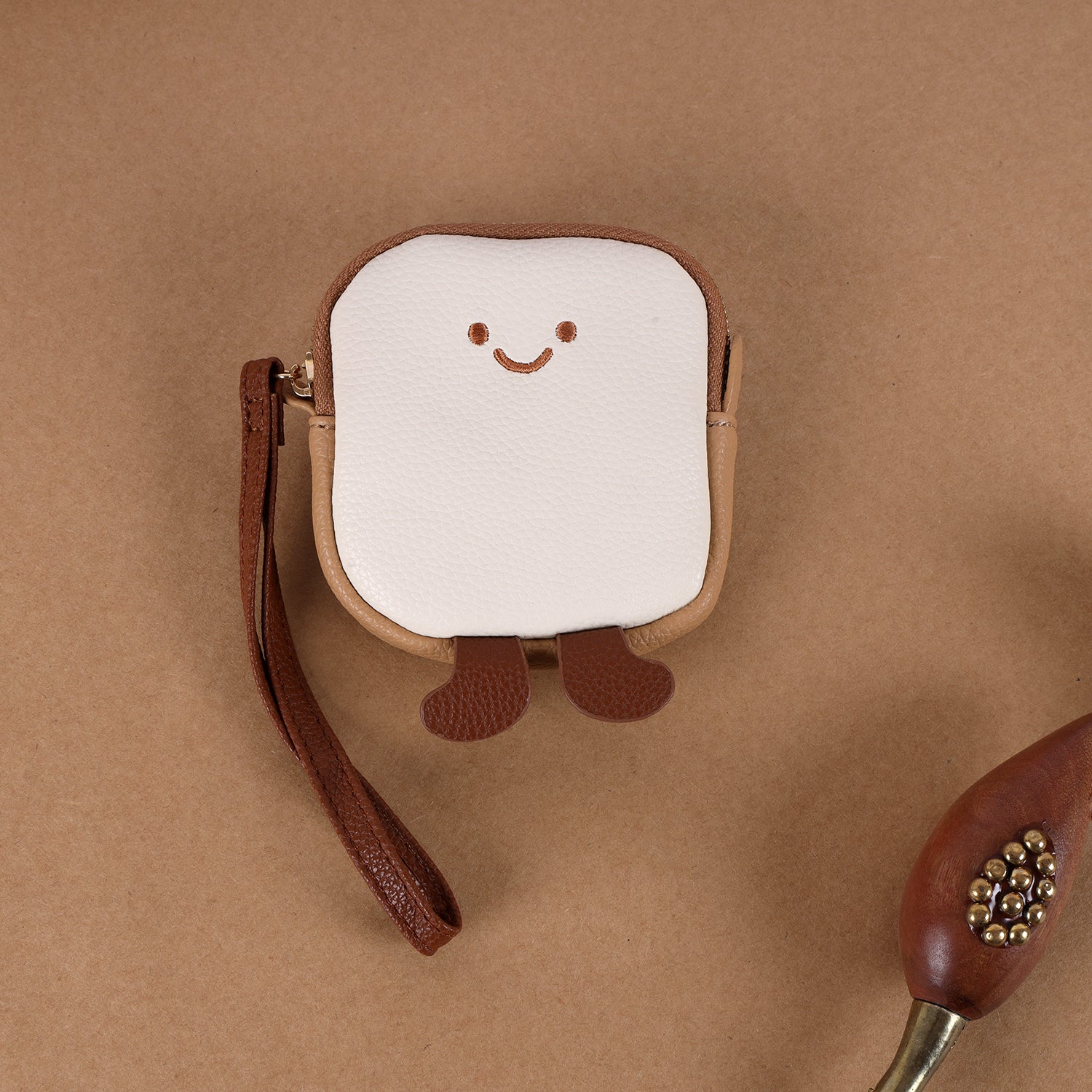 The Happy Face Bread Slice Coin Pouch: Mini Zip Wristlet