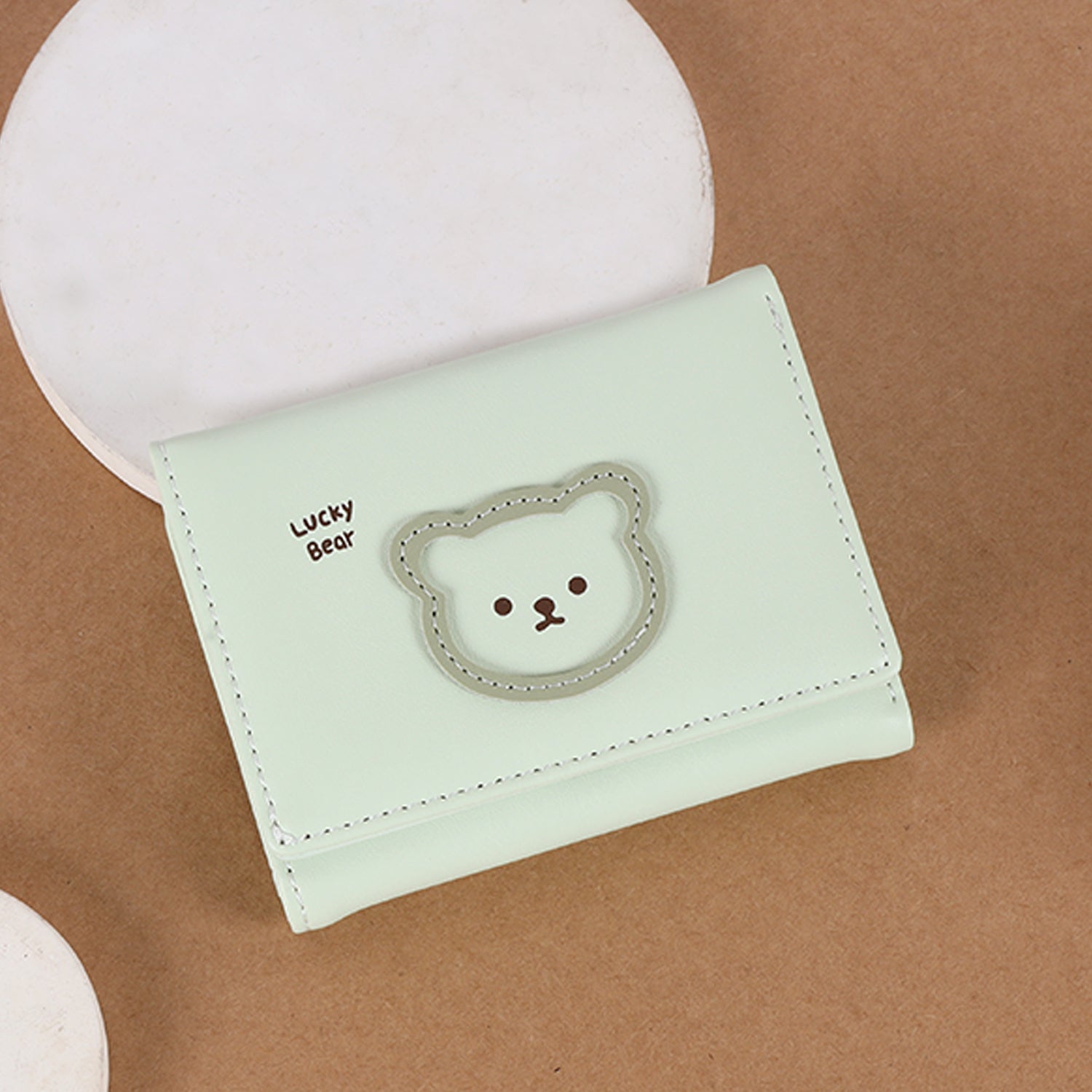 The Paw-fect Pouch: Cute Bear Design Tri-Fold Wallet in Soft Vegan Leather