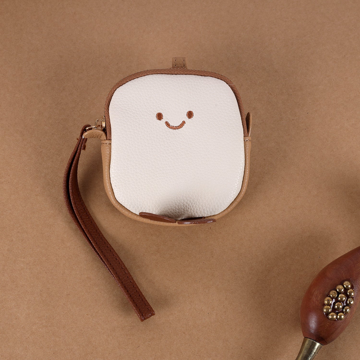 The Happy Face Bread Slice Coin Pouch: Mini Zip Wristlet