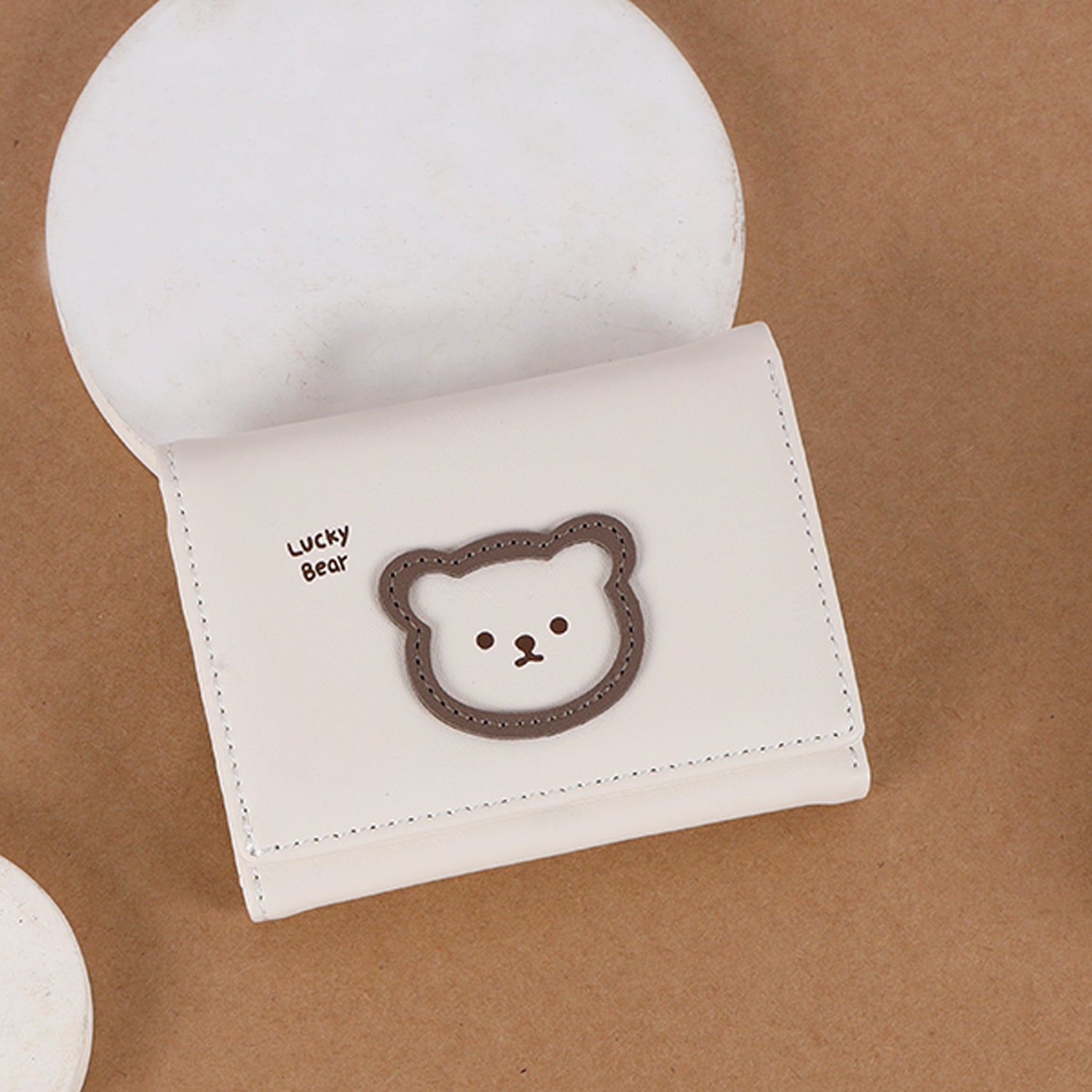 The Paw-fect Pouch: Cute Bear Design Tri-Fold Wallet in Soft Vegan Leather
