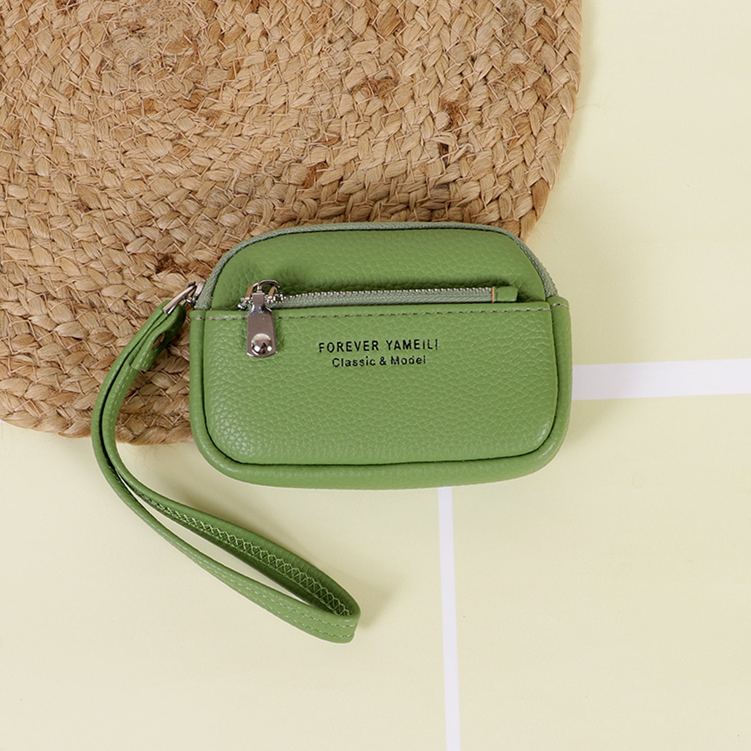 The "Gemini" Double Zip Wristlet: Pebble PU Leather Pouch with Keychain Ring & Detachable Carry Strap