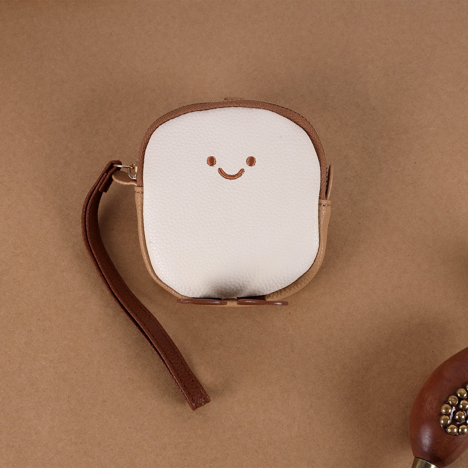 The Happy Face Bread Slice Coin Pouch: Mini Zip Wristlet