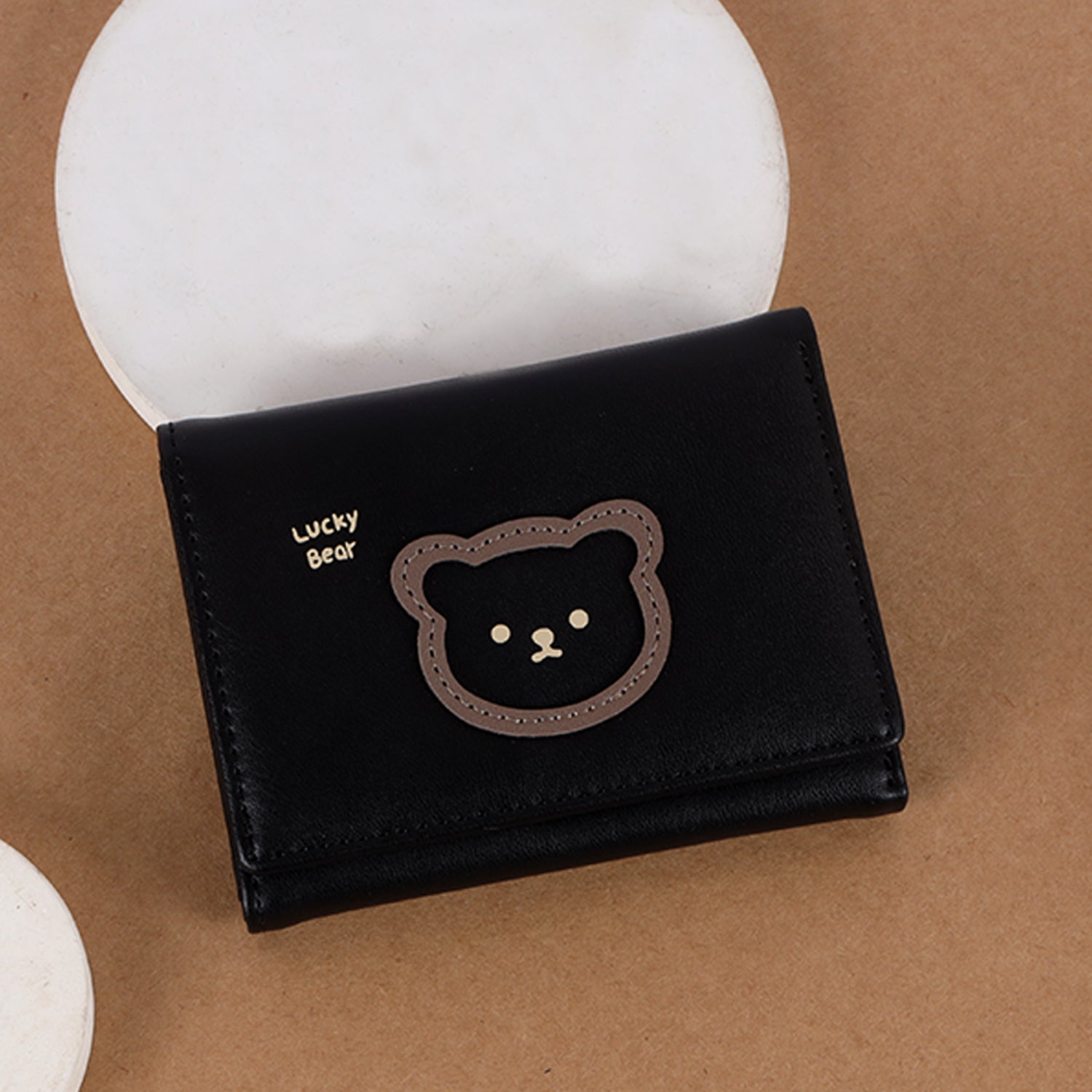 The Paw-fect Pouch: Cute Bear Design Tri-Fold Wallet in Soft Vegan Leather