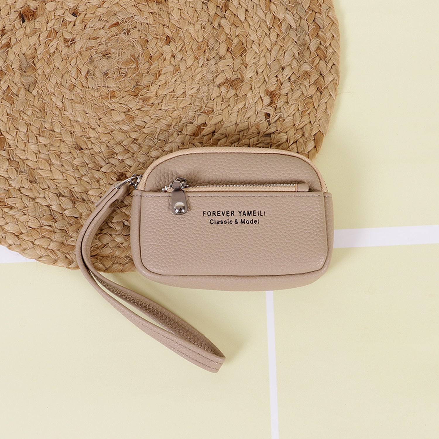 The "Gemini" Double Zip Wristlet: Pebble PU Leather Pouch with Keychain Ring & Detachable Carry Strap