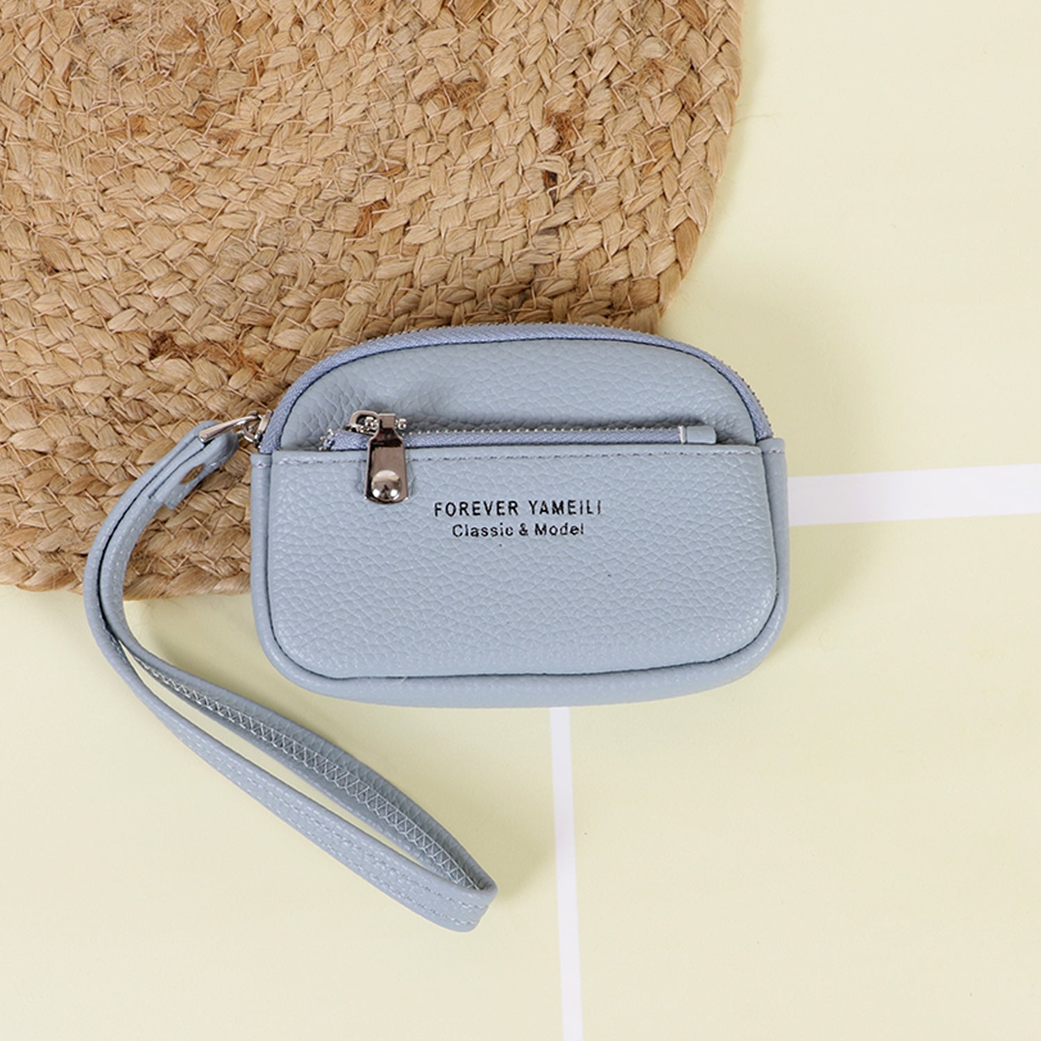 The "Gemini" Double Zip Wristlet: Pebble PU Leather Pouch with Keychain Ring & Detachable Carry Strap