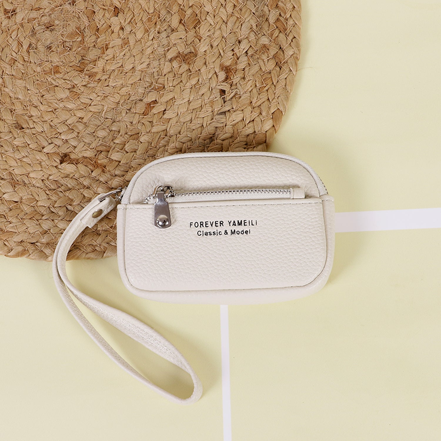 The "Gemini" Double Zip Wristlet: Pebble PU Leather Pouch with Keychain Ring & Detachable Carry Strap