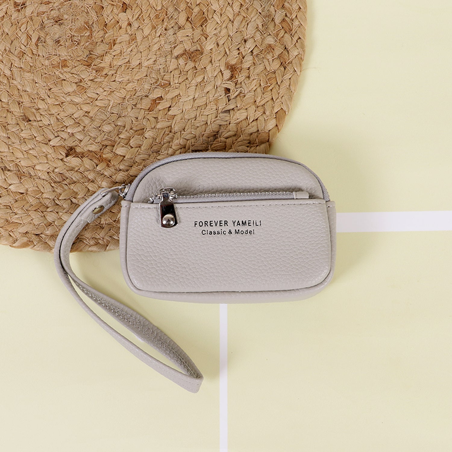 The "Gemini" Double Zip Wristlet: Pebble PU Leather Pouch with Keychain Ring & Detachable Carry Strap