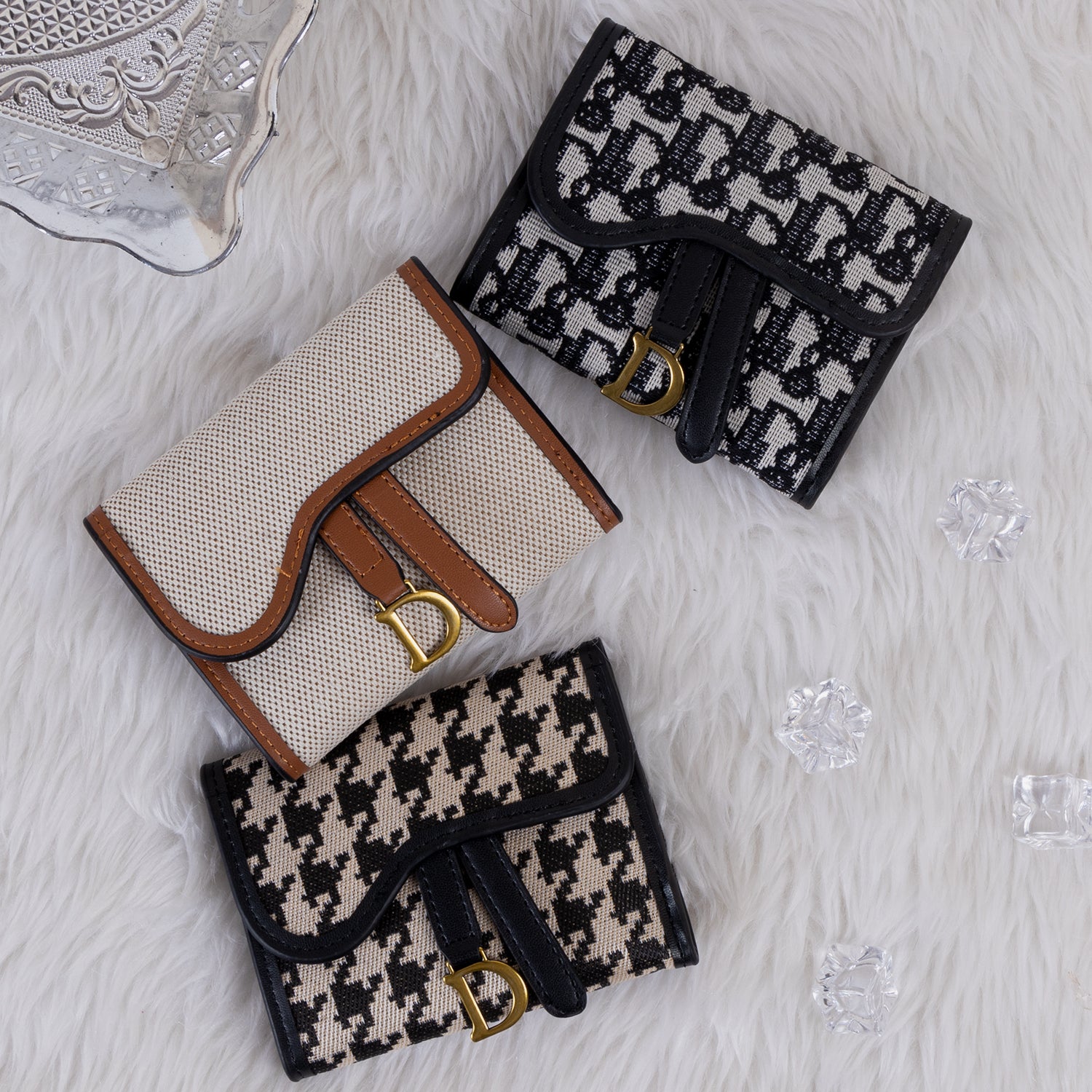 Premium Patterned Fabric SHORT Flap Wallet for Women