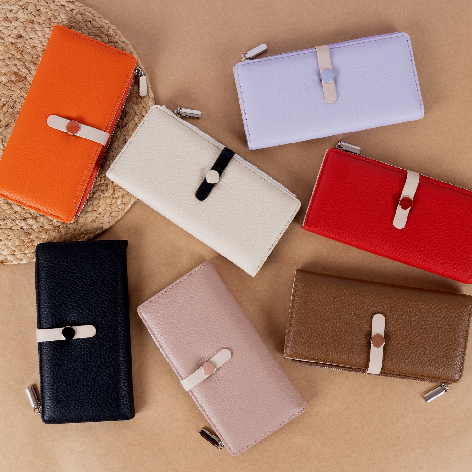 Trendy PU Leather Long Wallet for Women – Zipper & Button Closure