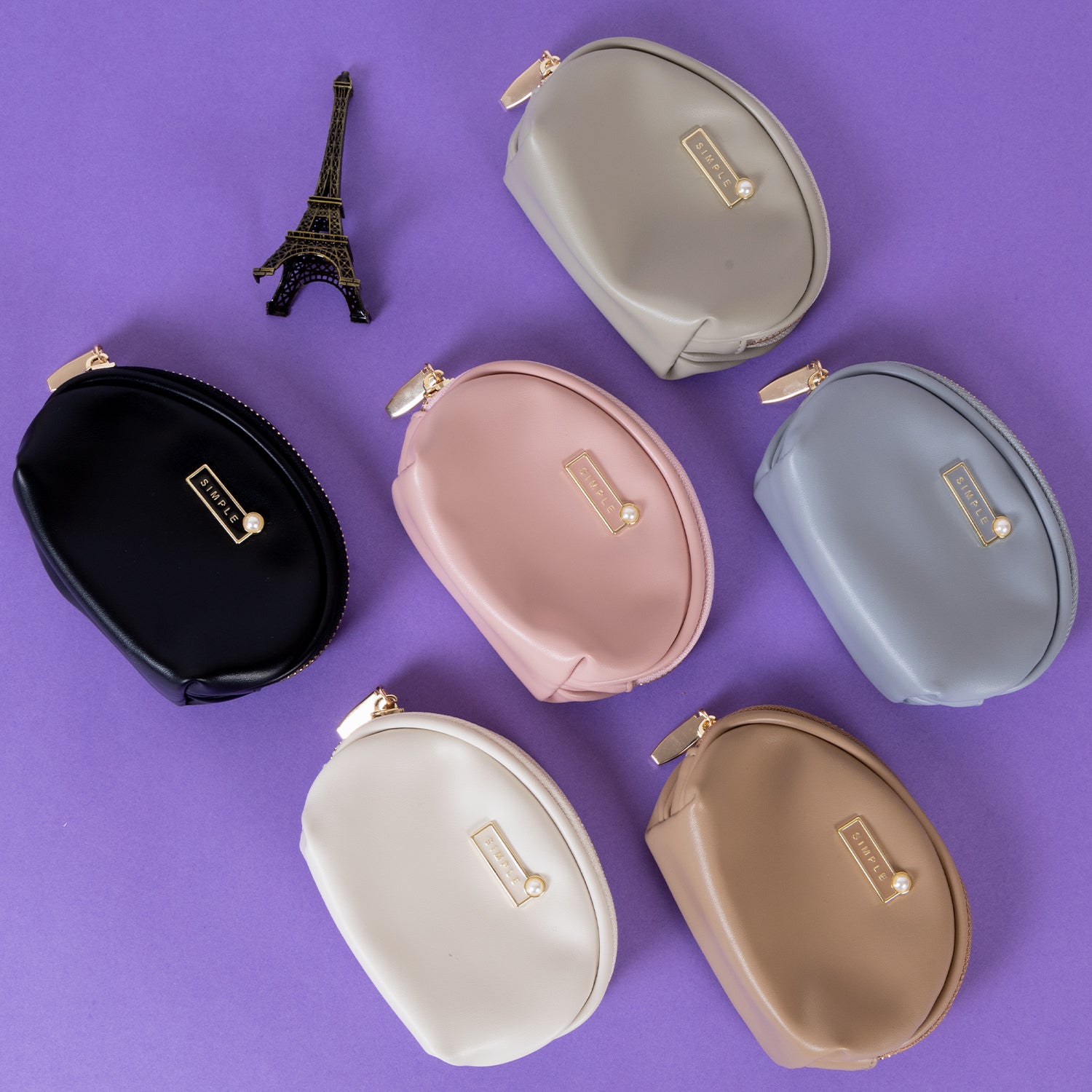 Simple Chic Half-Moon Pouch: Vegan Leather & Pearl Accent