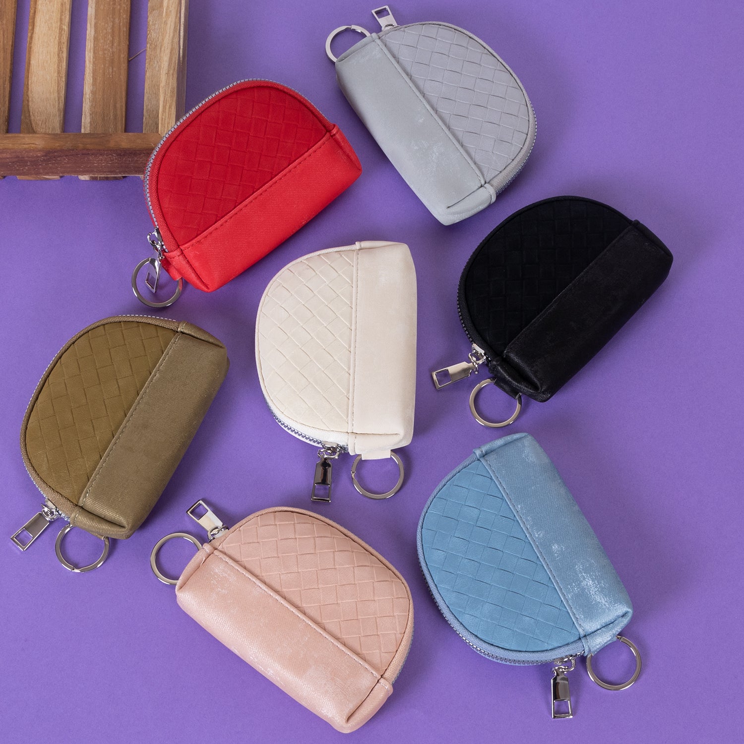 The "Artisan Weave" Key Pouch: Textured Half-Moon Zip Pouch