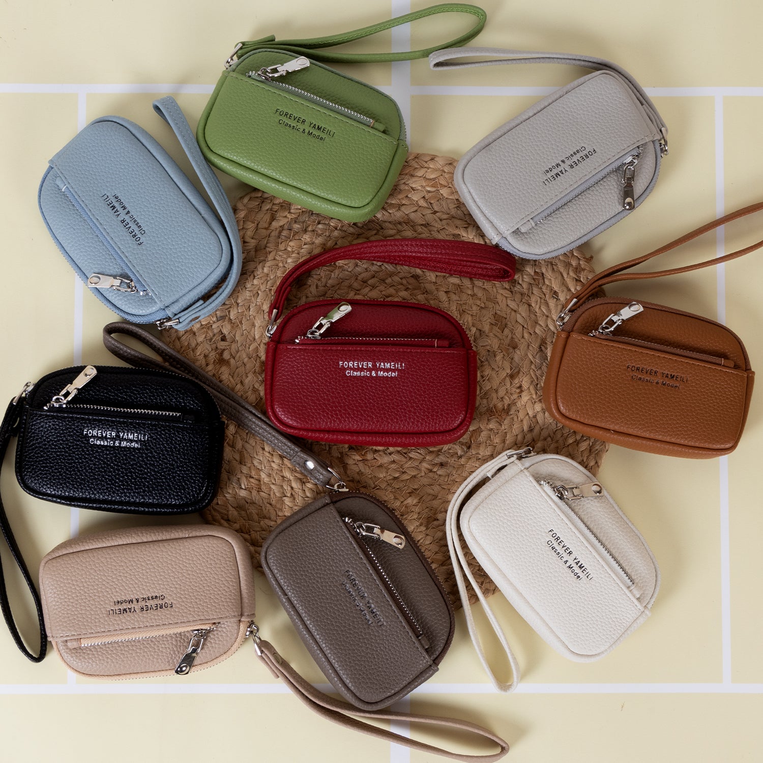 The "Gemini" Double Zip Wristlet: Pebble PU Leather Pouch with Keychain Ring & Detachable Carry Strap