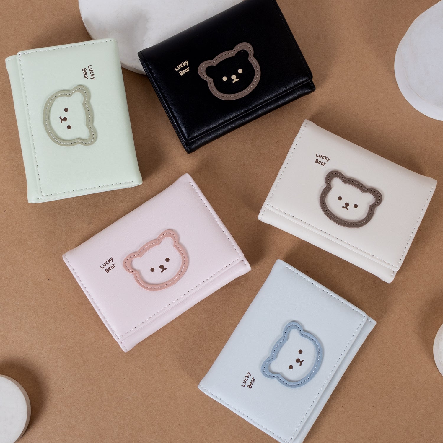 The Paw-fect Pouch: Cute Bear Design Tri-Fold Wallet in Soft Vegan Leather