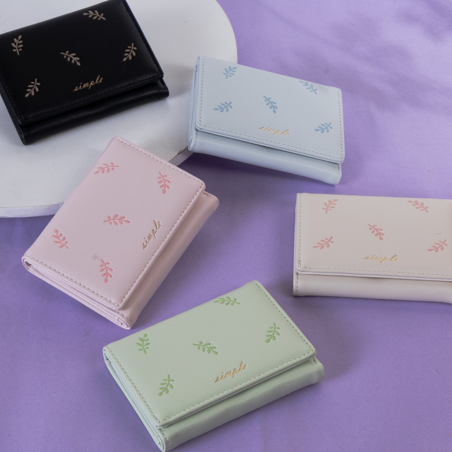 The Simplicity Leaf Trifold: Pastel Soft-Touch PU Mini Wallet