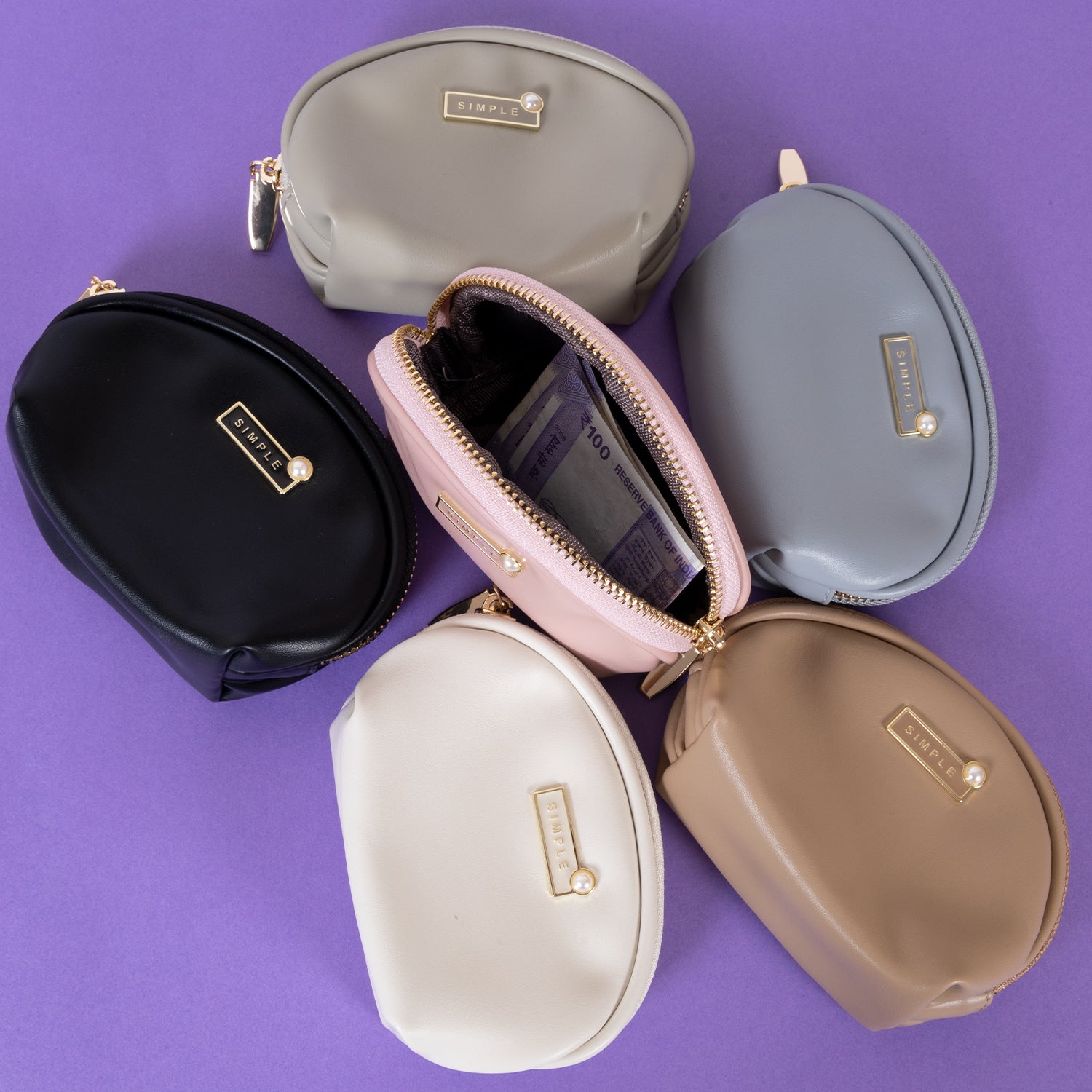 Simple Chic Half-Moon Pouch: Vegan Leather & Pearl Accent