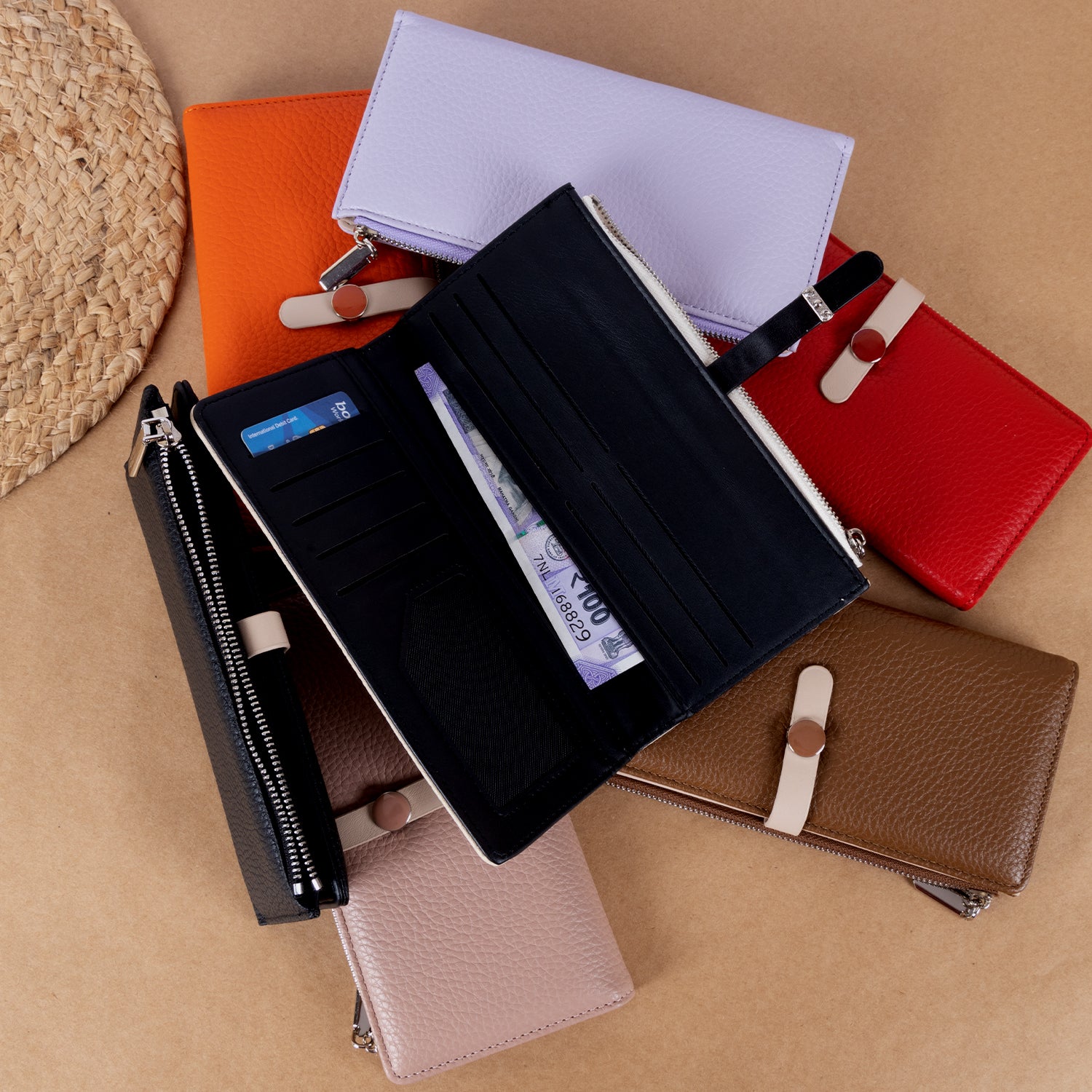 Trendy PU Leather Long Wallet for Women – Zipper & Button Closure