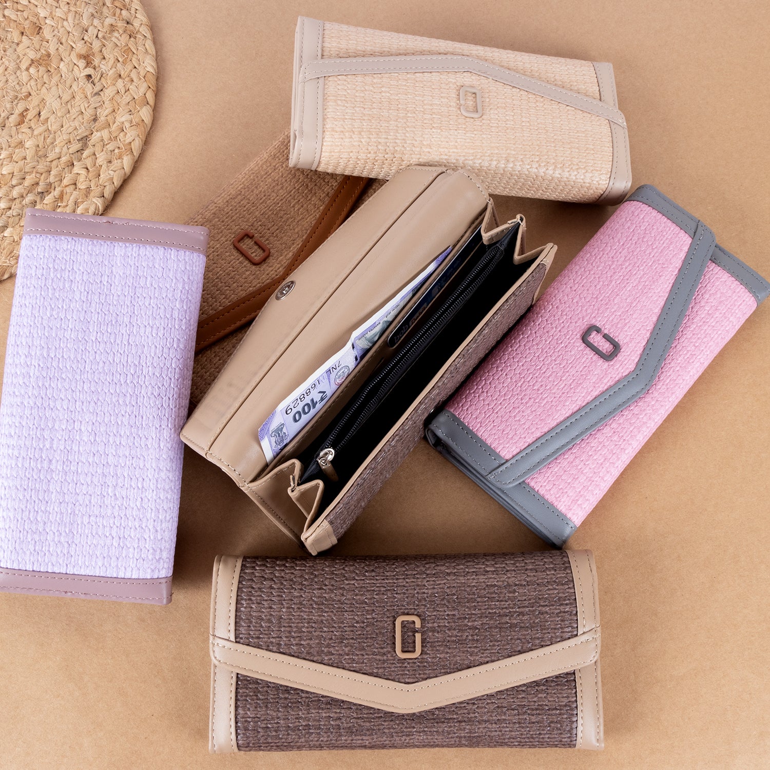 Elegant Textured Fabric Long Wallet for Women – Premium Flap Design