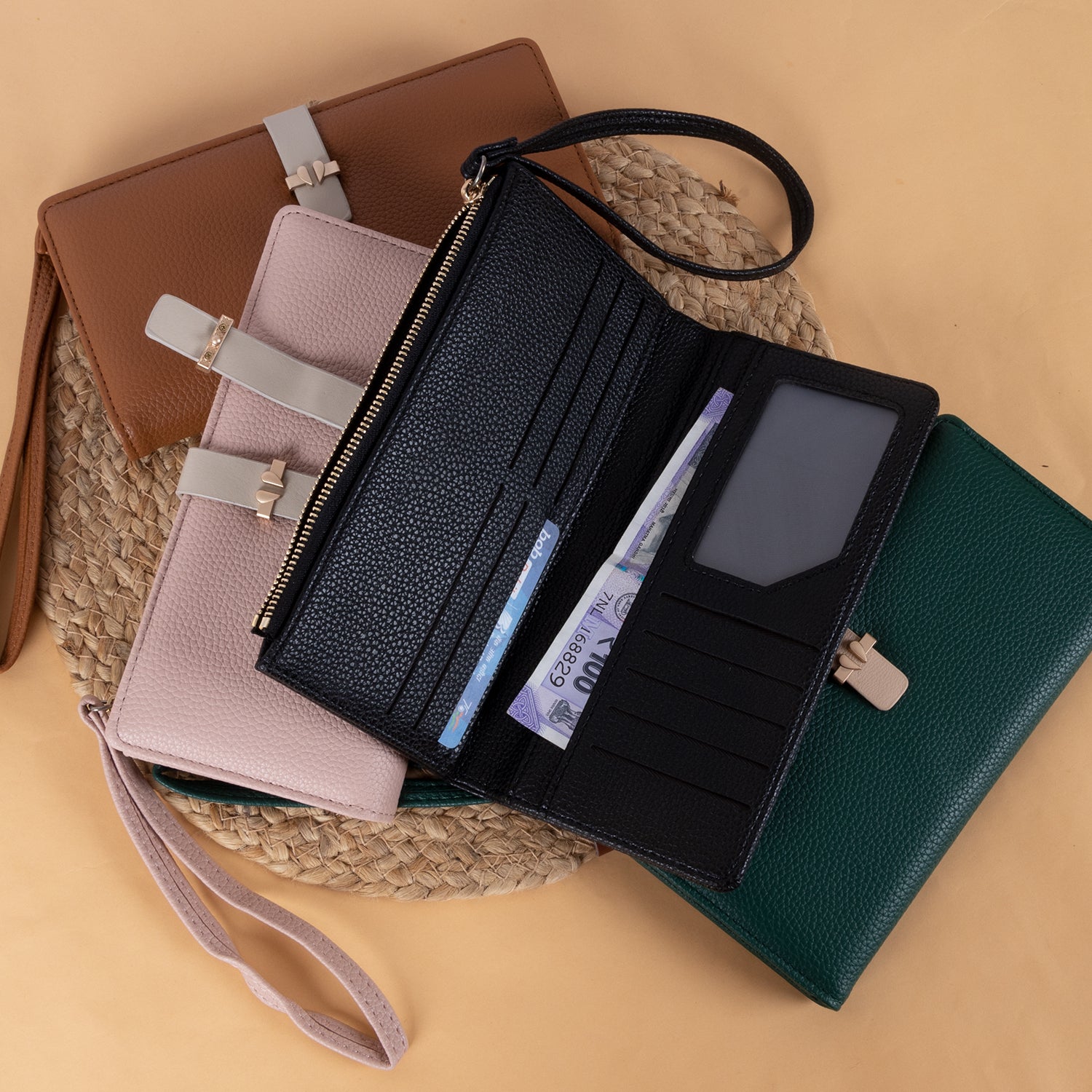 Premium Textured Leather Wristlet Clutch Wallet for Women