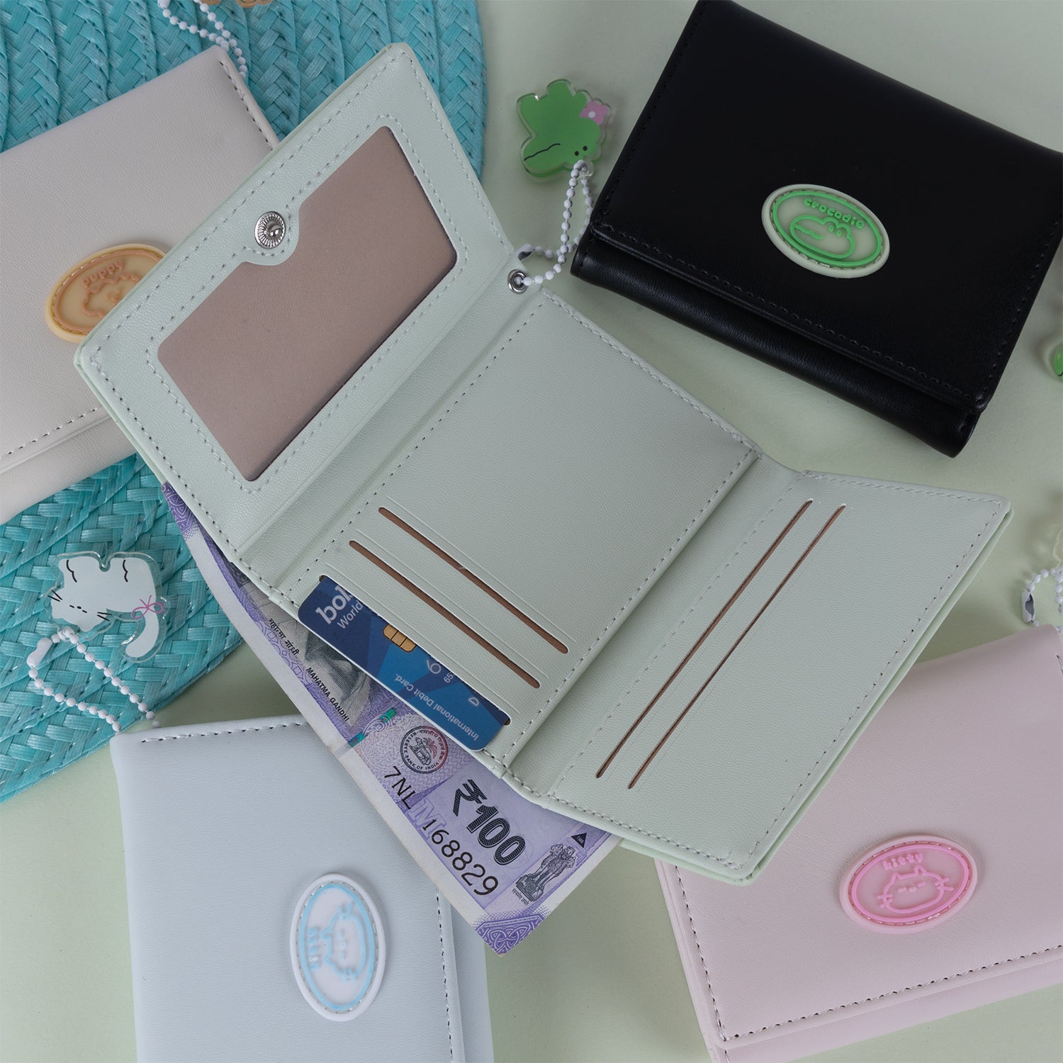 The "Pocket Pal" Mini Wallet: Kawaii Patch & Charm Trifold