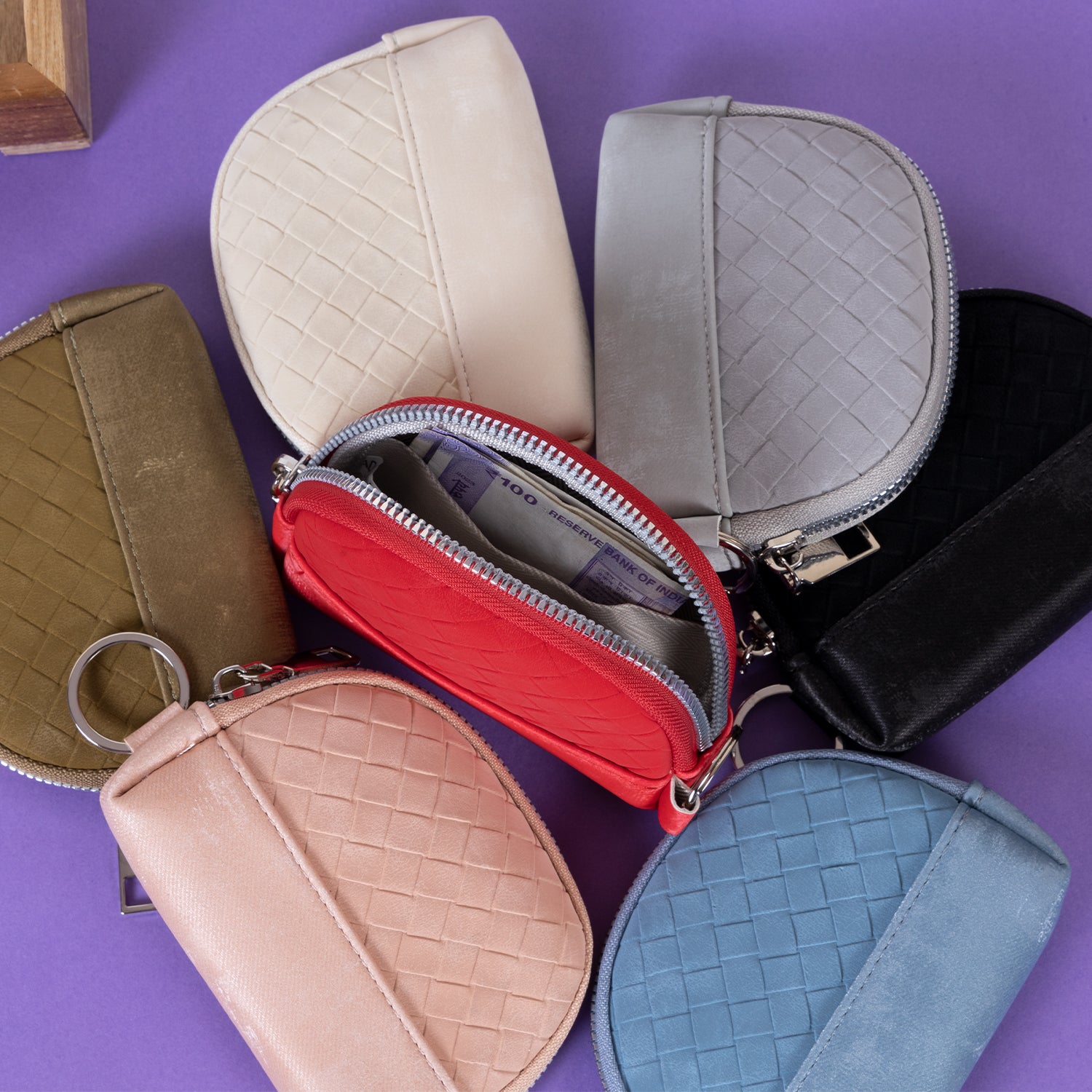 The "Artisan Weave" Key Pouch: Textured Half-Moon Zip Pouch