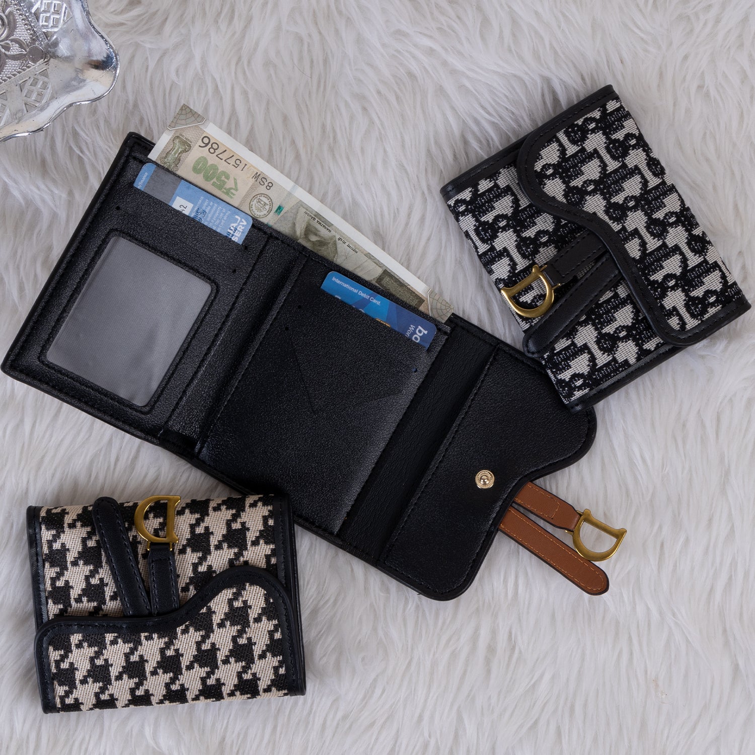 Premium Patterned Fabric SHORT Flap Wallet for Women