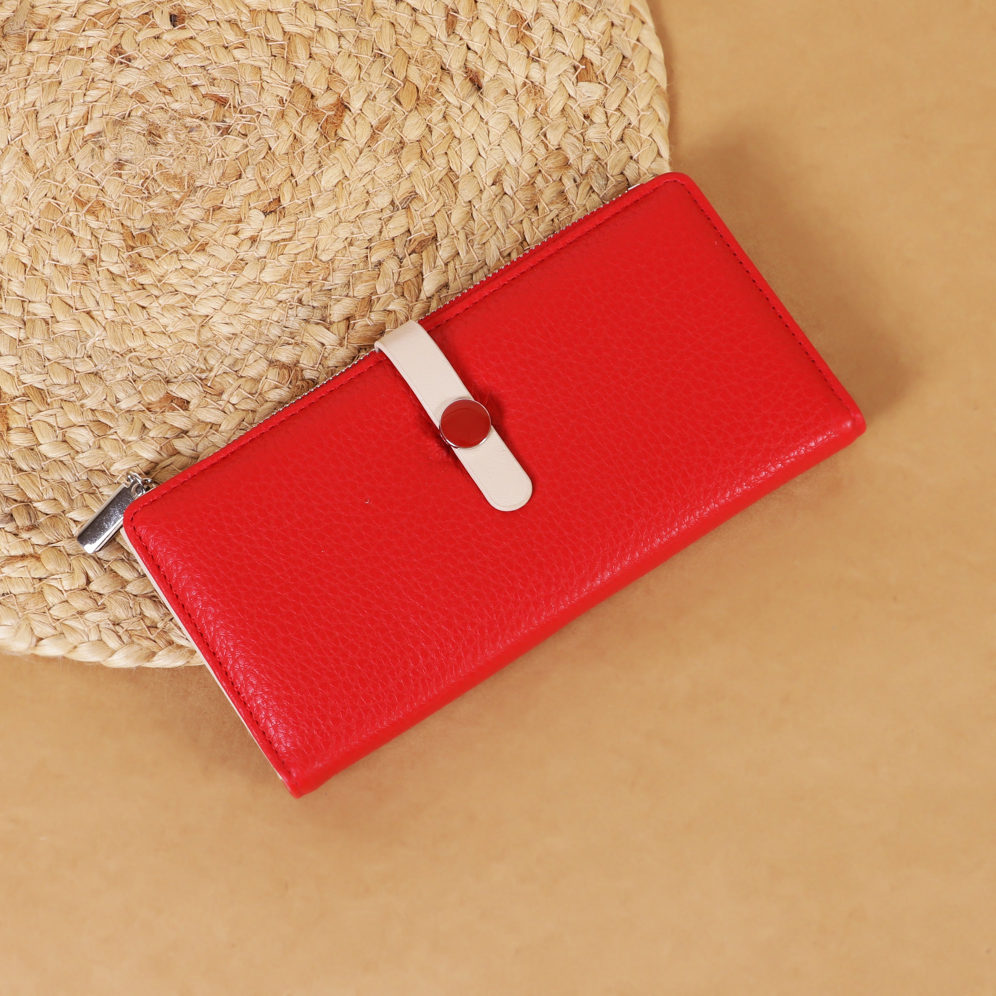 Trendy PU Leather Long Wallet for Women – Zipper & Button Closure