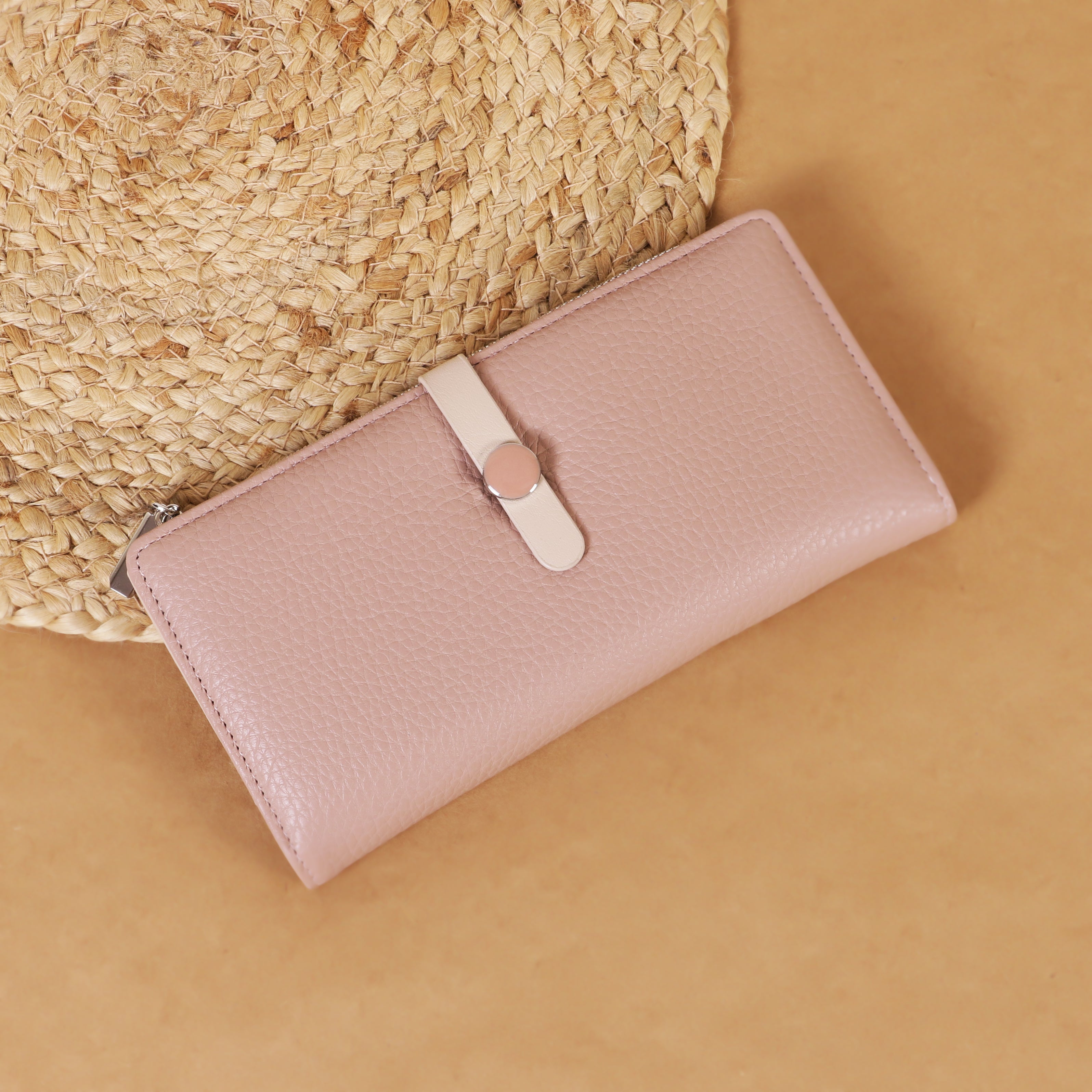 Trendy PU Leather Long Wallet for Women – Zipper & Button Closure