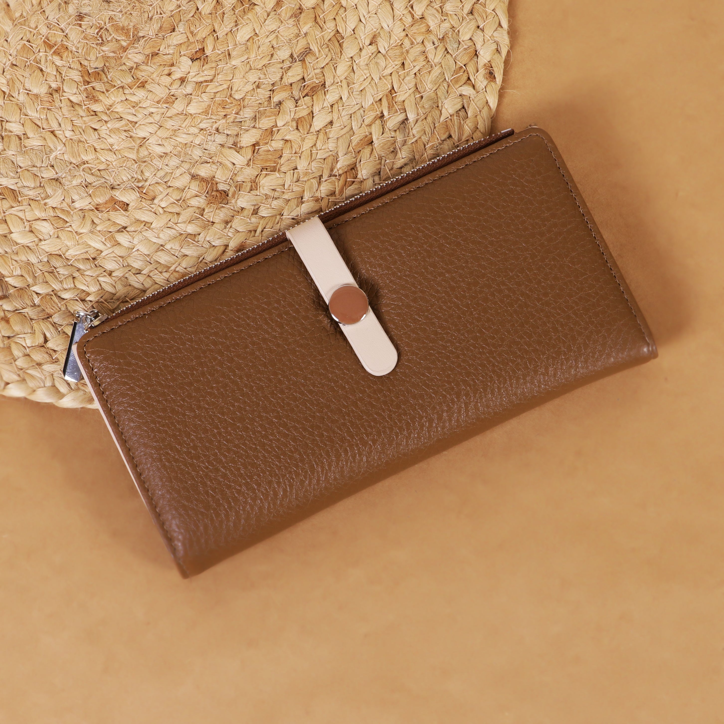 Trendy PU Leather Long Wallet for Women – Zipper & Button Closure