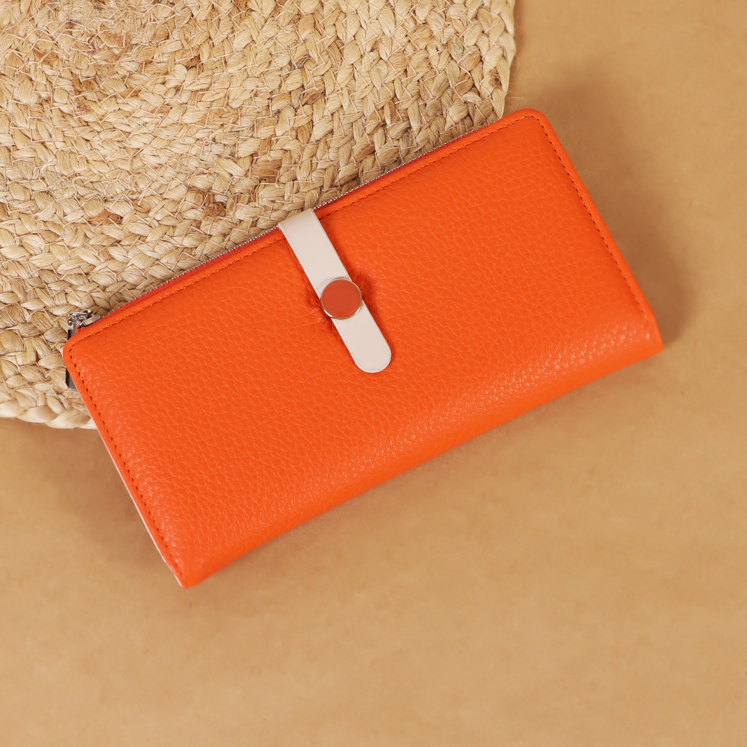 Trendy PU Leather Long Wallet for Women – Zipper & Button Closure