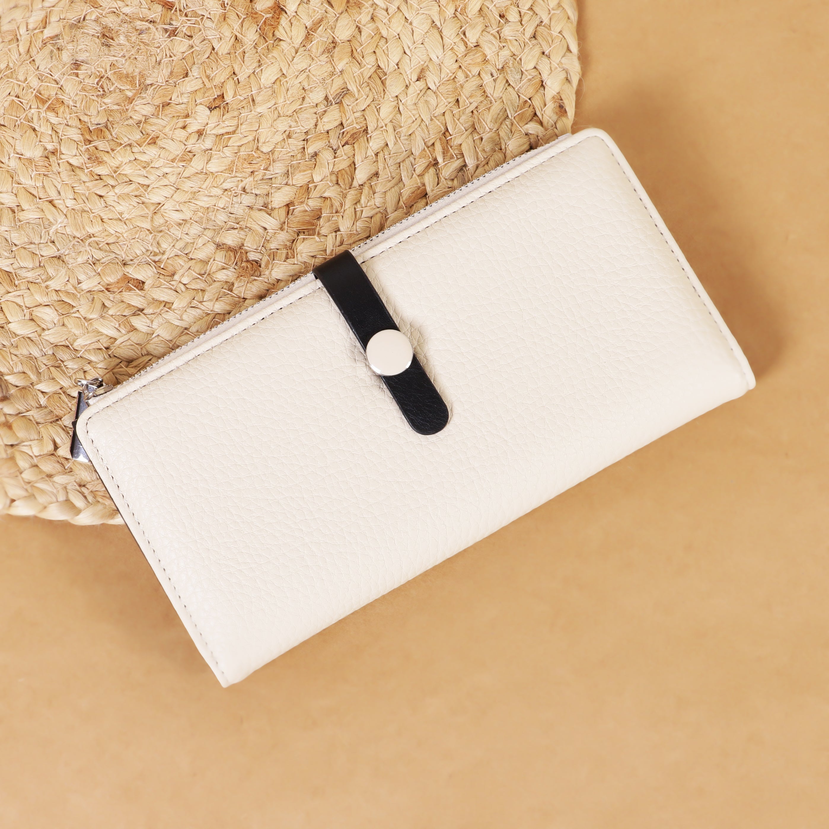 Trendy PU Leather Long Wallet for Women – Zipper & Button Closure