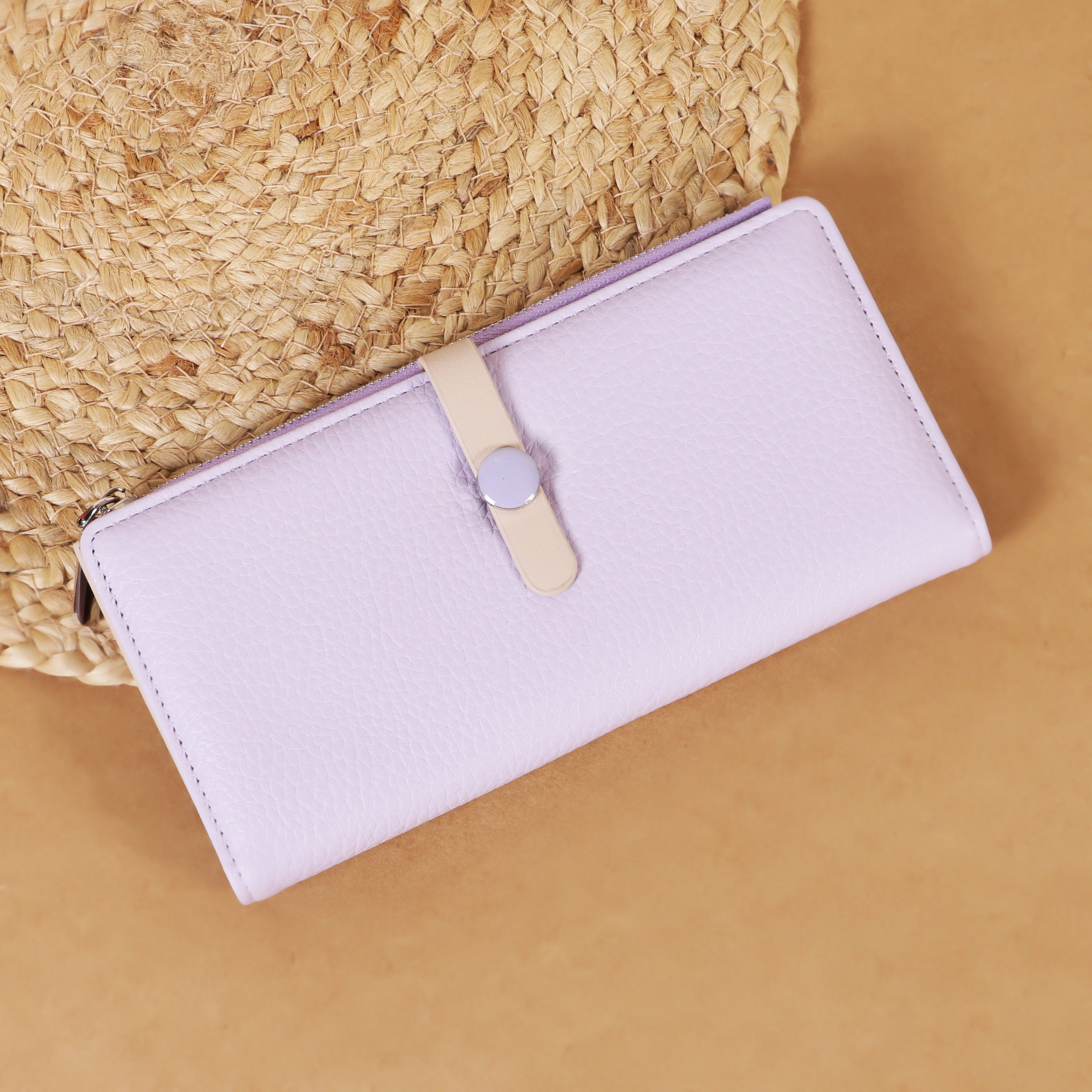 Trendy PU Leather Long Wallet for Women – Zipper & Button Closure